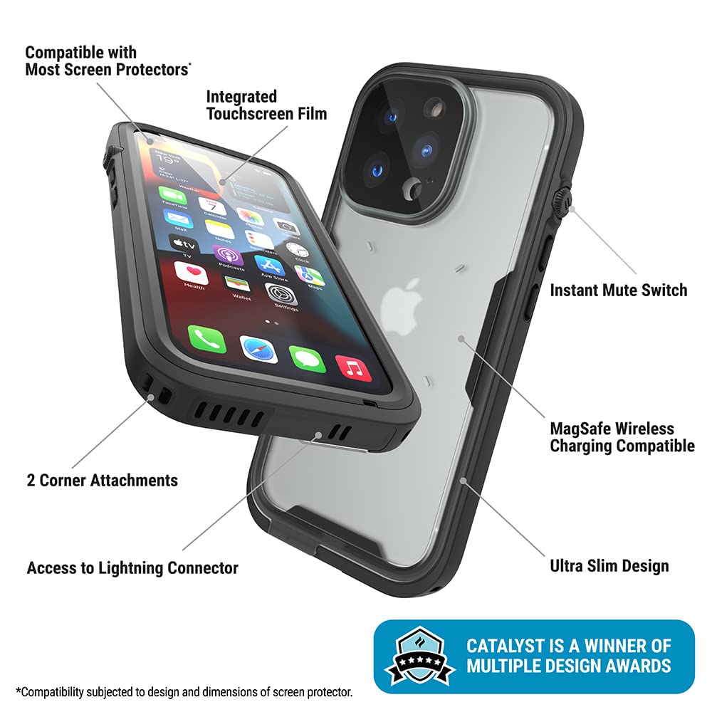 Catalyst Waterproof Case for iPhone 13 Pro - 5X More Protection, Shockproof & Drop Resistant (Up to 65% Higher Drops), Responsive Touch Screen & Face ID Compatible, Black - Perfect for Outdoor Adventures, Swimming & Extreme Sports