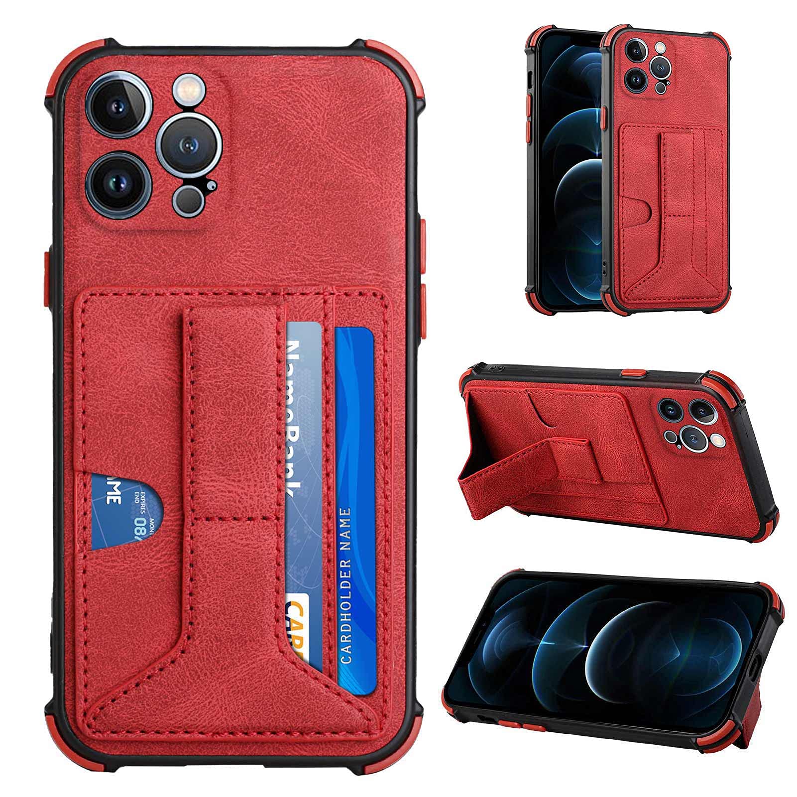 Ankoe iPhone 13 Pro Max Wallet Case with Card Slots - Premium PU Leather & Shockproof TPU Cover (6.7 Inch, Red) - Perfect for Travel, Work, and Everyday Use (2021 Model)