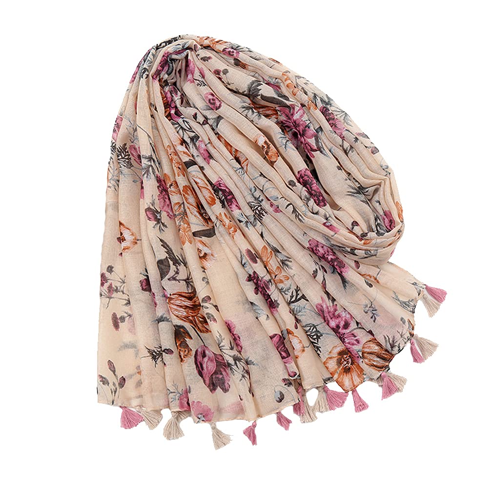 Boho Scarf for Women - Lightweight Floral Printed Shawl with Fringe | Soft Fashion Scarf for Fall & Winter | Perfect for Layering, Outdoor Activities & Gift Giving