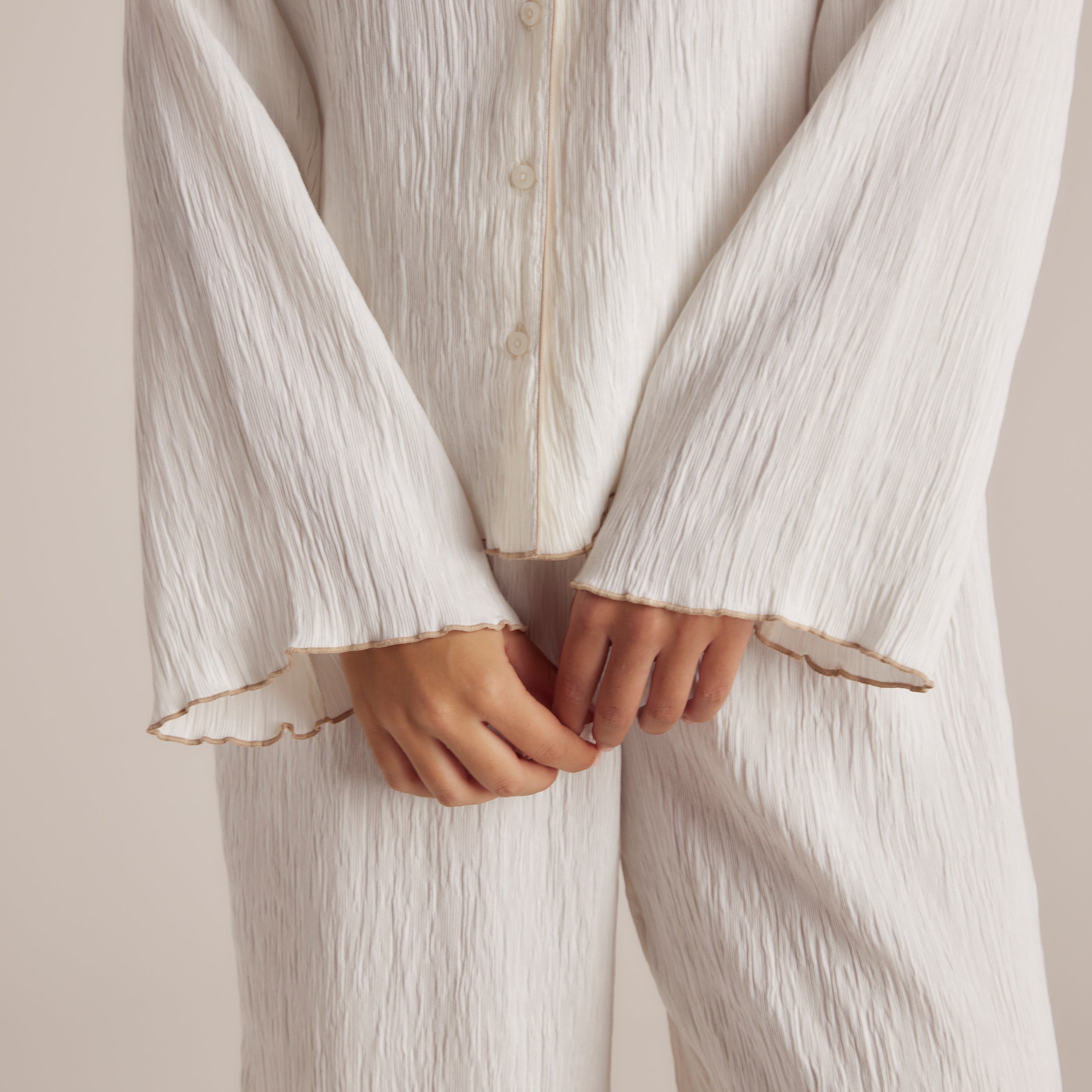 Soft Crinkle Cotton Pyjama Shirt for Women - Breathable White Sleepwear Top | Perfect for Loungewear, Sleepovers & Cozy Nights at Home