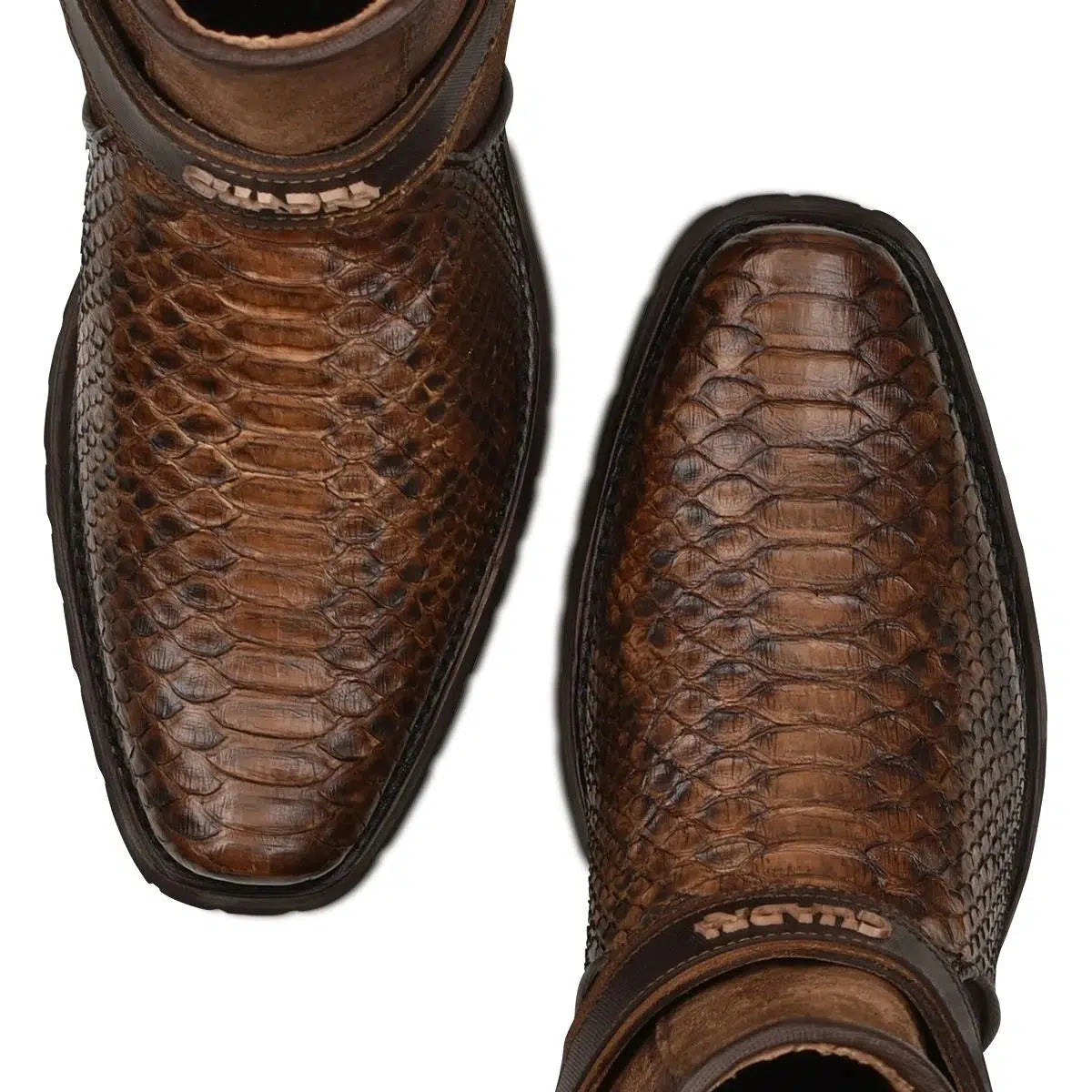 Men's Cuadra Brown Casual Cowboy Python Skin Zip Ankle Boots - Stylish Western Boots for Everyday Wear & Outdoor Adventures