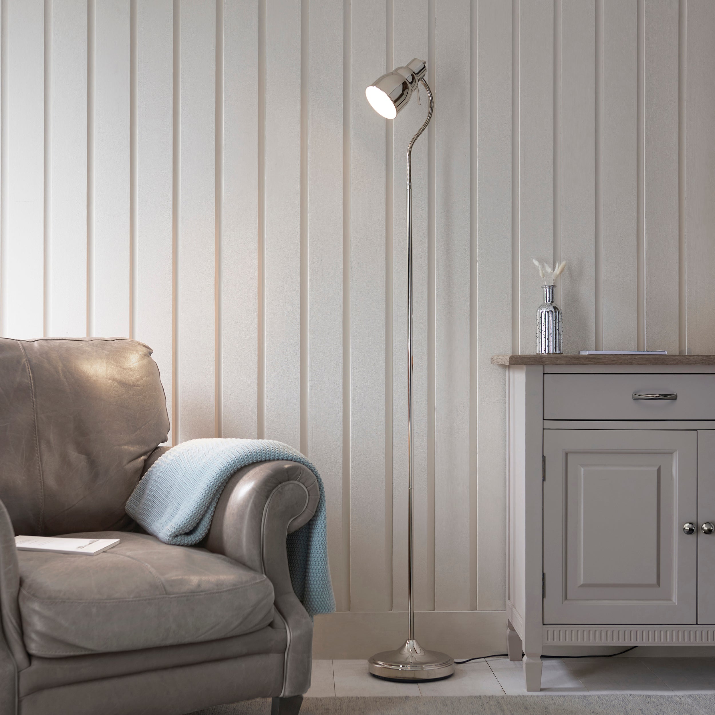Classic Flexi Nickel Adjustable Floor Lamp for Reading - Perfect for Living Room, Bedroom, and Office Lighting