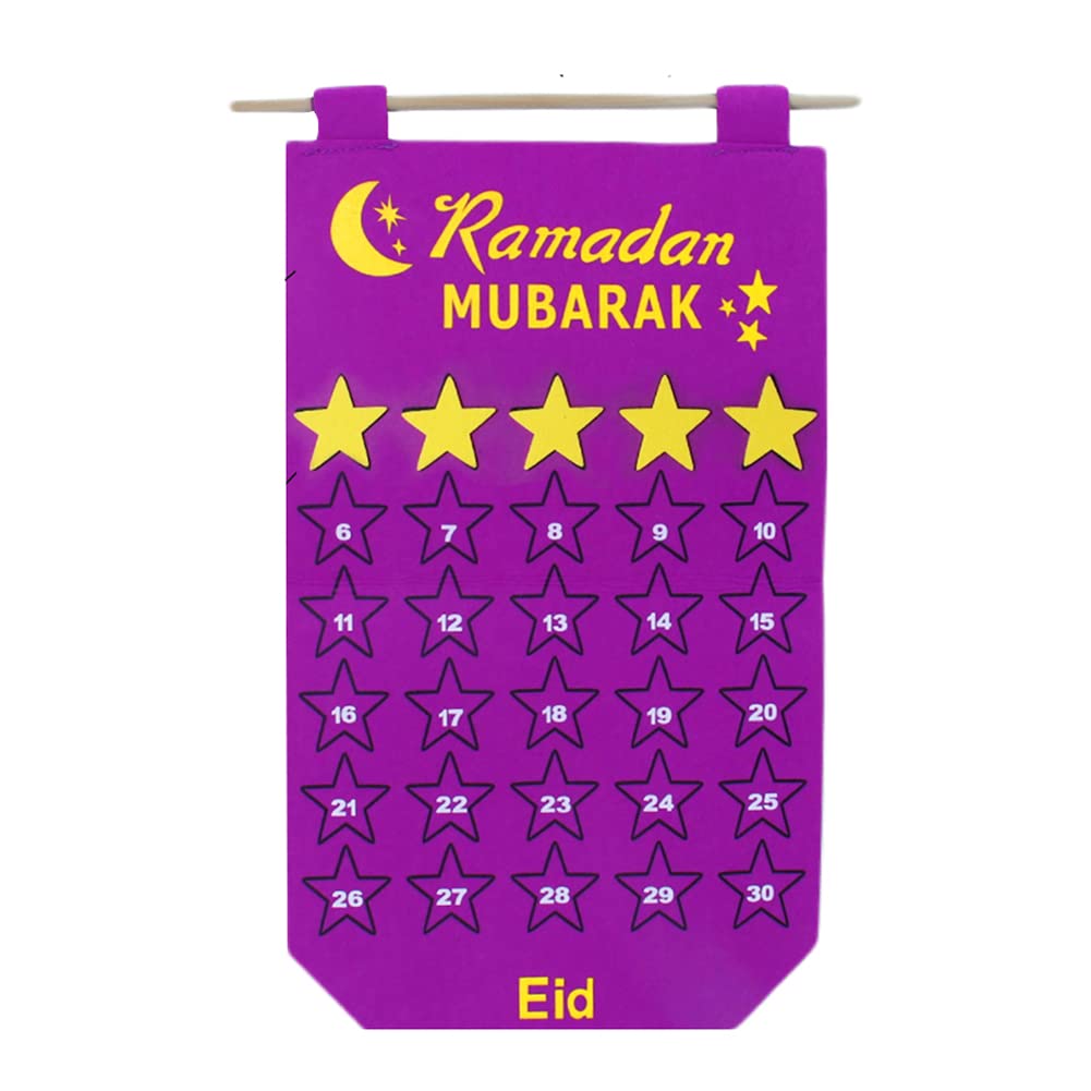 AIZHIYI Purple Ramadan Felt Calendar Countdown - Islamic Home Decor for Eid Mubarak - Perfect for Ramadan Countdown, Muslim Holiday Decorations & Gift Ideas