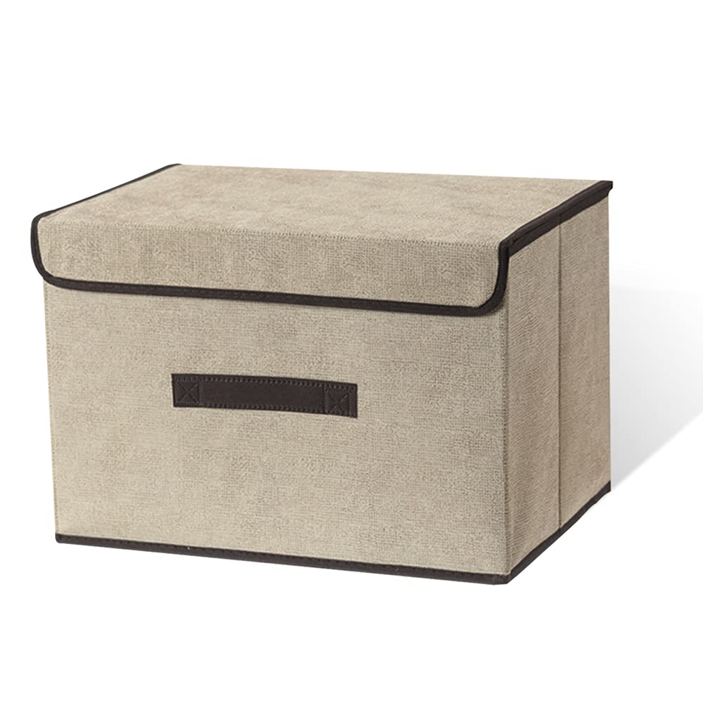 Foldable Storage Box with Dustproof Lid & Handle - Collapsible Organizer for Closet, Bedroom, Home - Beige | Perfect for Seasonal Clothes, Toys & Home Organization