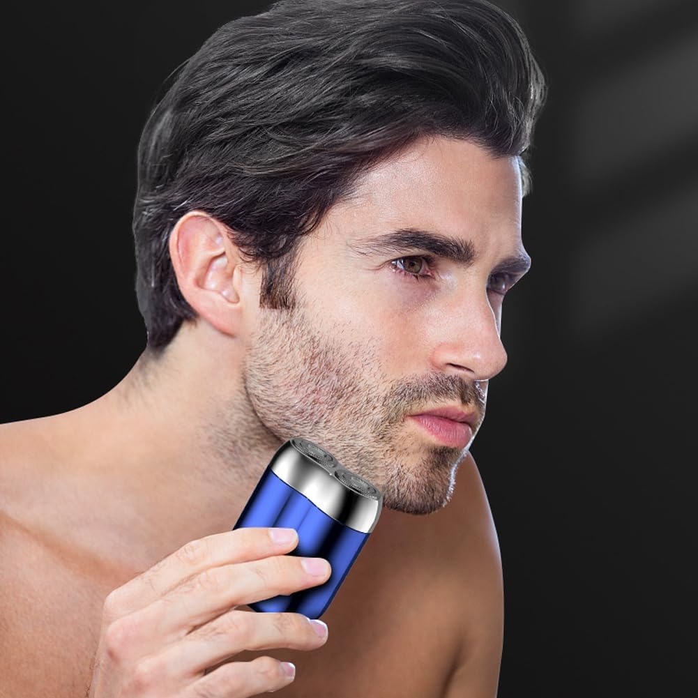 Voalsz Electric Razor for Men - Mini Dual Head Shaver with Blue & Silver Design - Portable Travel & Home Use - Perfect for Quick Grooming & Daily Shaving - Ideal for Business Trips, Gym Bags & Home Bathroom - Great for Busy Professionals, Travelers & Home Use - Best for On-the-Go Grooming, Business Meetings & Travel Essentials