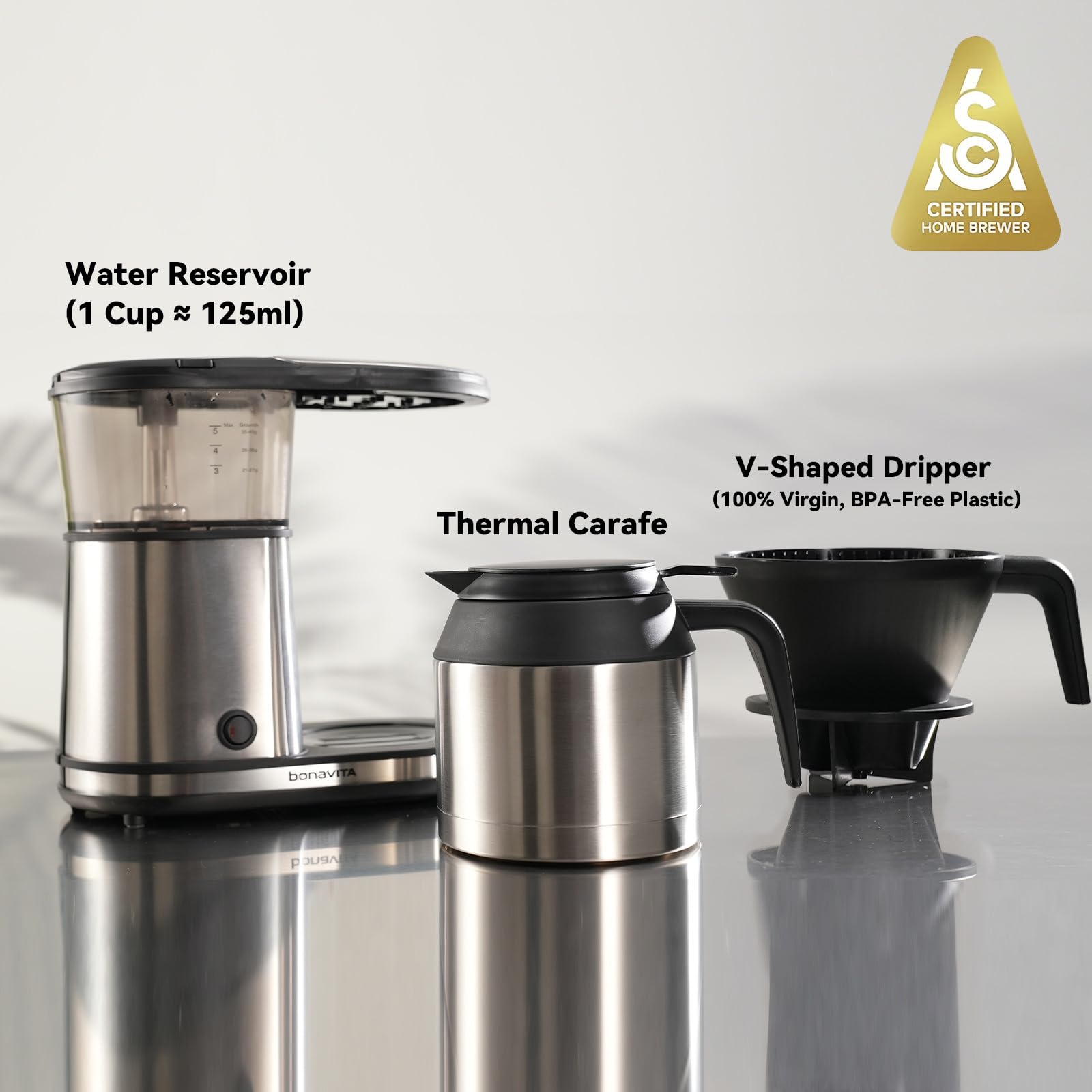 Bonavita BV1500TS 5 Cup Drip Coffee Maker - One-Touch Pour Over, Auto Pause Brewing, SCA Certified with Stainless Steel Thermal Carafe - Perfect for Home, Office & Small Kitchens