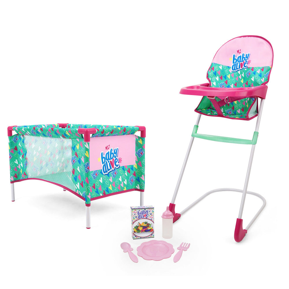 Baby Alive 7-Piece At Home Play Set with Doll Accessories - Interactive Pretend Play Toy for Toddlers & Kids (Green/Pink) - Perfect for Role Play, Gift Giving & Indoor Fun