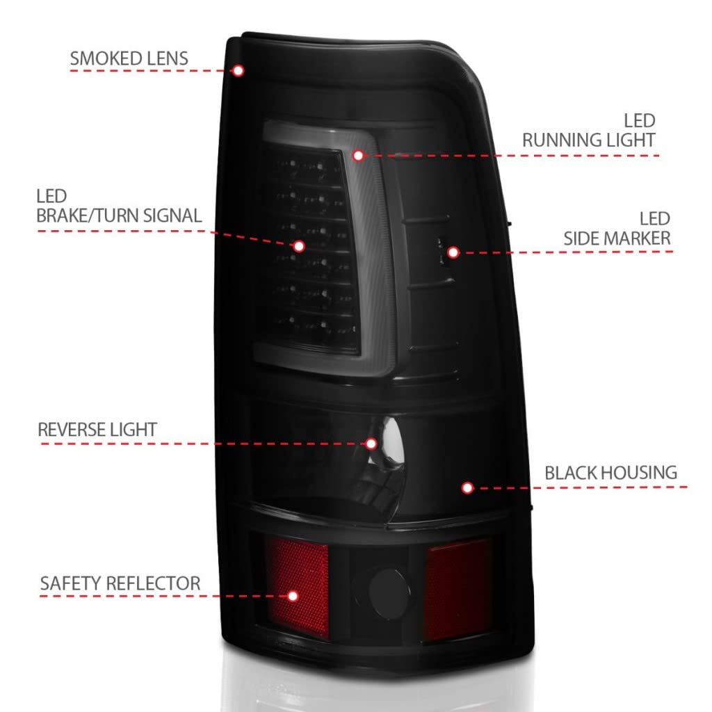 ANZO LED Tail Lights for Chevy Silverado 1500 HD 2003-2006 | Black Plank Style | Part# 311334 | Upgrade Your Truck's Rear Lighting for Night Driving & Enhanced Safety