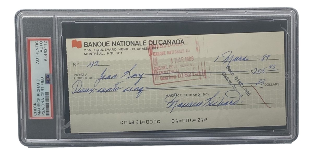 Authentic Maurice Richard Signed Montreal Canadiens Bank Check #42 - PSA/DNA Certified Hockey Memorabilia for Collectors & Sports Fans - Perfect for Framing, Man Cave Decor, or Gift for Hockey Enthusiasts