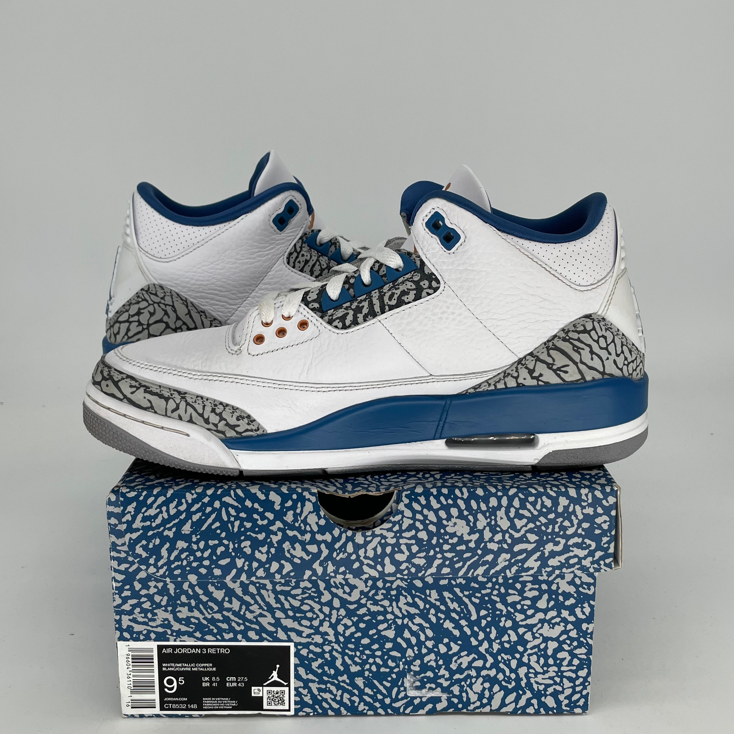 AIR JORDAN 3 WIZARDS Basketball Shoes Men's Size 9.5/11W - Retro Sneakers CT8532-148 for Streetwear & Casual Wear