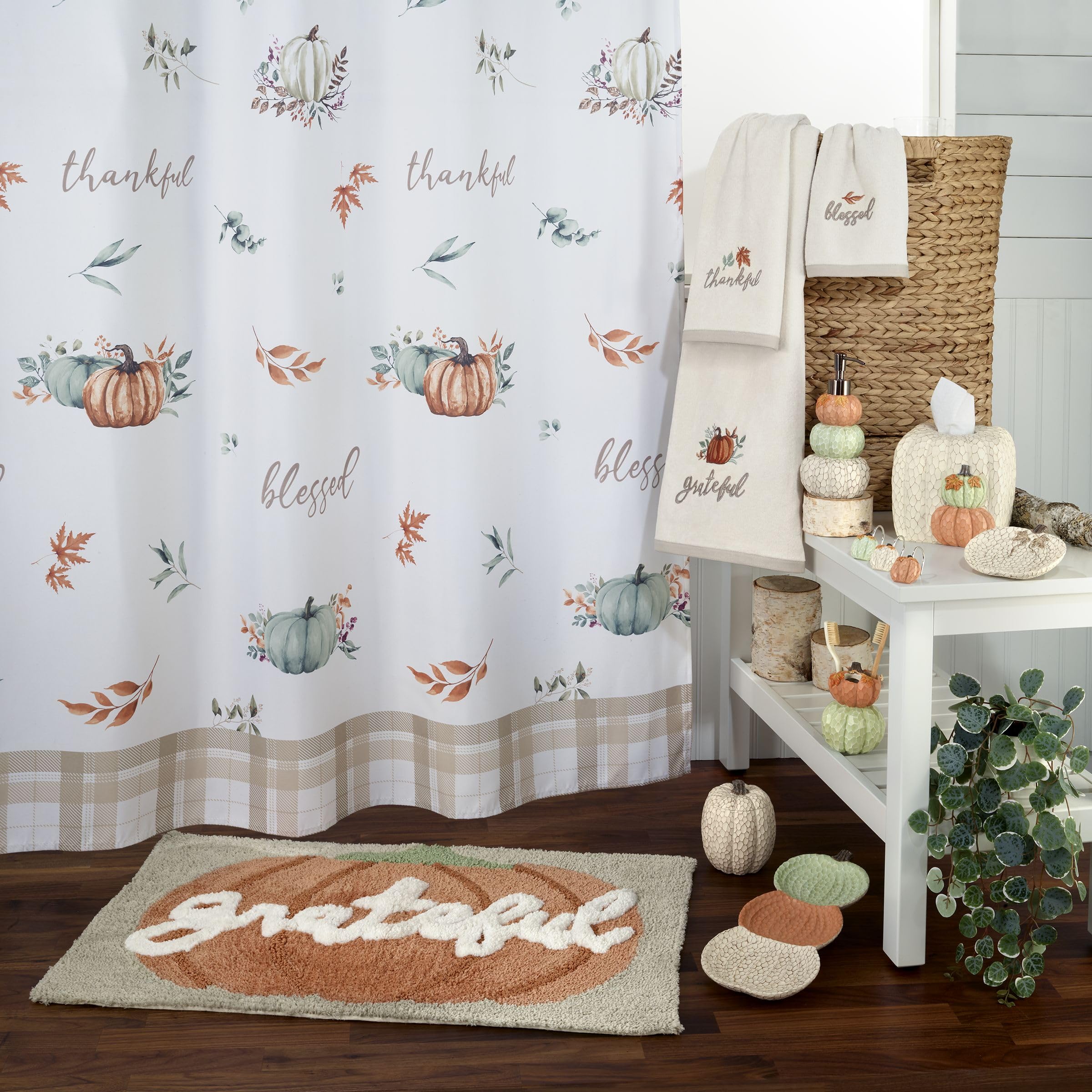 Avanti Linens Shower Curtain Hooks - Set of 12 Rustic Fall Home Decor Hooks (Grateful Patch Collection) for Bathroom, Farmhouse, and Seasonal Decor