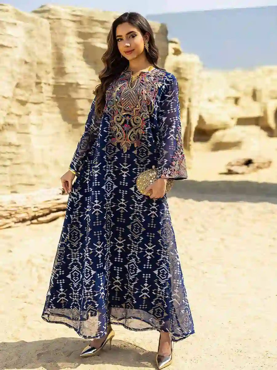 Elegant Eid Dress for Women - Doris Embroidery Caftan Kaftan Dress #25464 | Flowy Long Maxi Dress with Intricate Embroidery | Perfect for Eid Celebrations, Weddings & Special Occasions