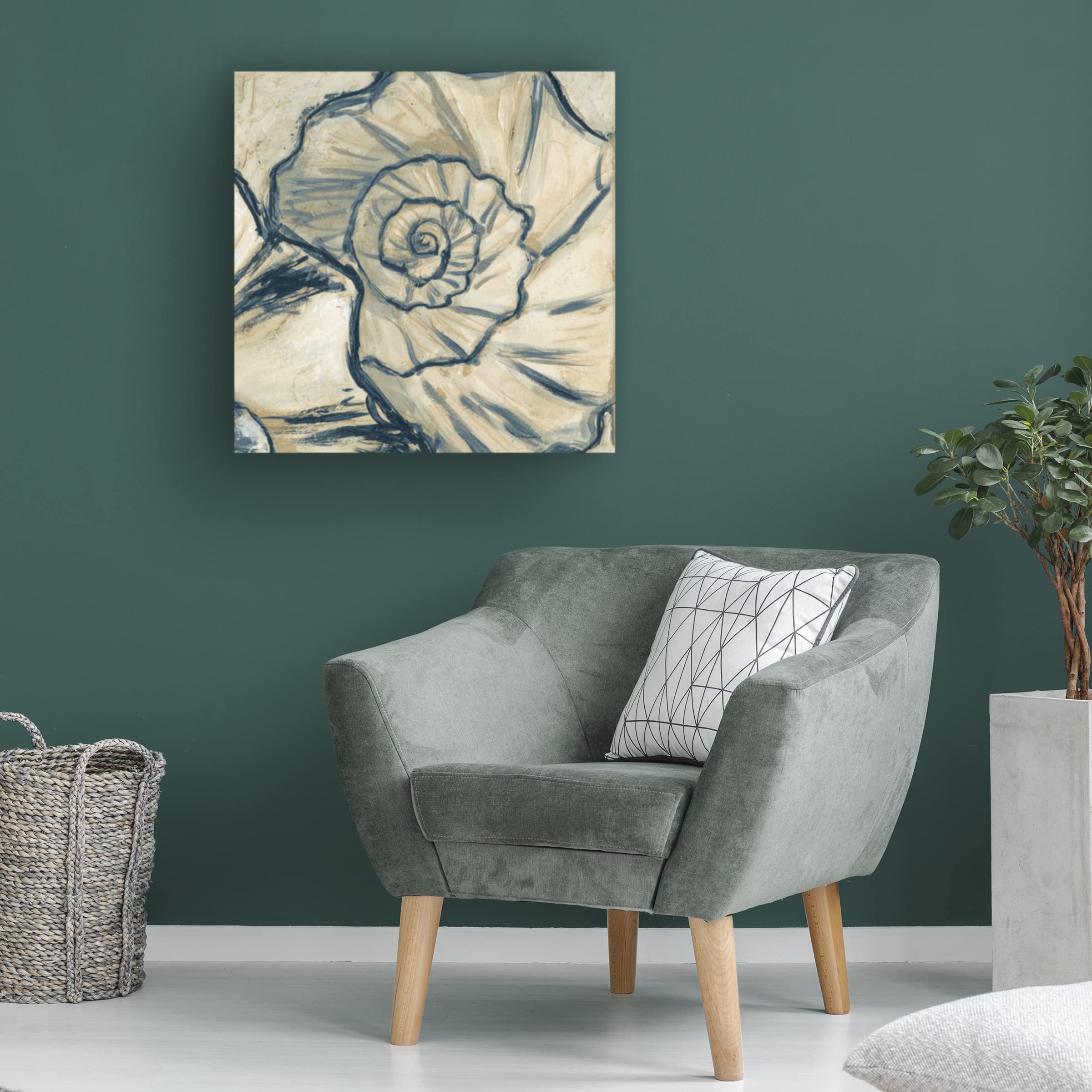 Megan Meagher Navy Seashell Spiral II Canvas Wall Art Print - Coastal Beach Decor for Living Room, Bedroom & Office | Trademark Fine Art Collection