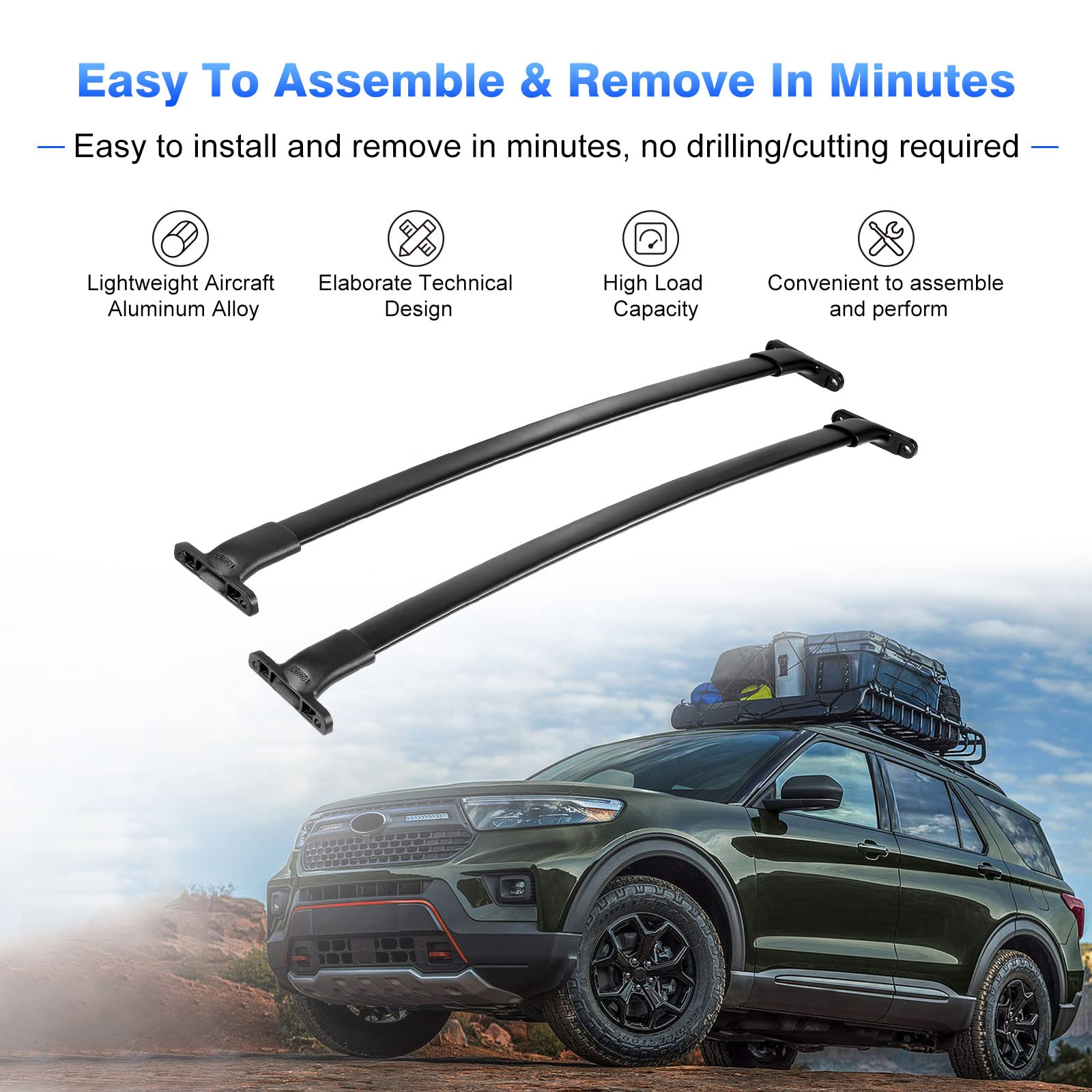 **2018-2024 Ford Expedition & Lincoln Navigator Roof Rack Crossbars - Heavy Duty Aluminum Roof Rail Cargo Bars for Kayak, Canoe, Snowboard, Bike & Luggage - Perfect for Road Trips, Camping & Outdoor Adventures**