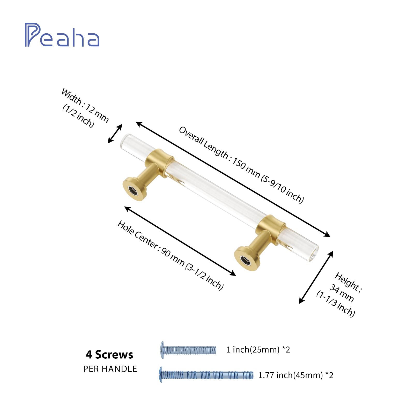 Gold Cabinet Pulls 5 Pack - Brushed Brass Drawer Handles for Kitchen & Dresser