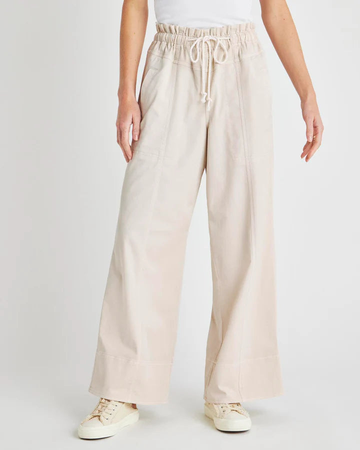 Annika Wide Leg Pants for Women - High Waisted Moonstone Linen Trousers | Comfortable Office Wear & Casual Outfit