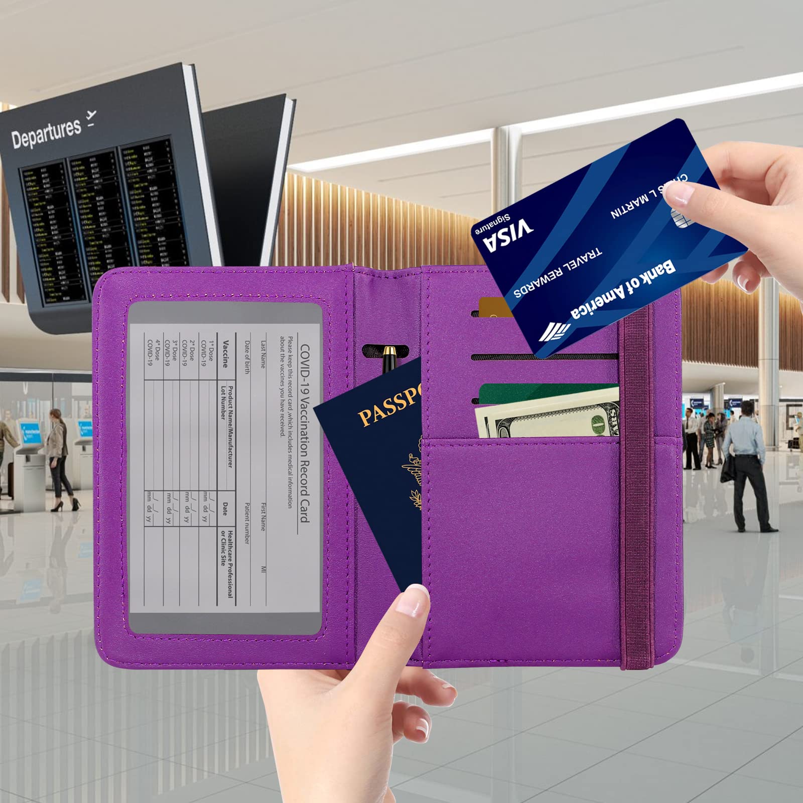 ZOPPEN RFID Blocking Passport Holder & Travel Wallet for Women & Men - Purple | Secure Document Organizer for International Travel, Airports, Vacations & Business Trips