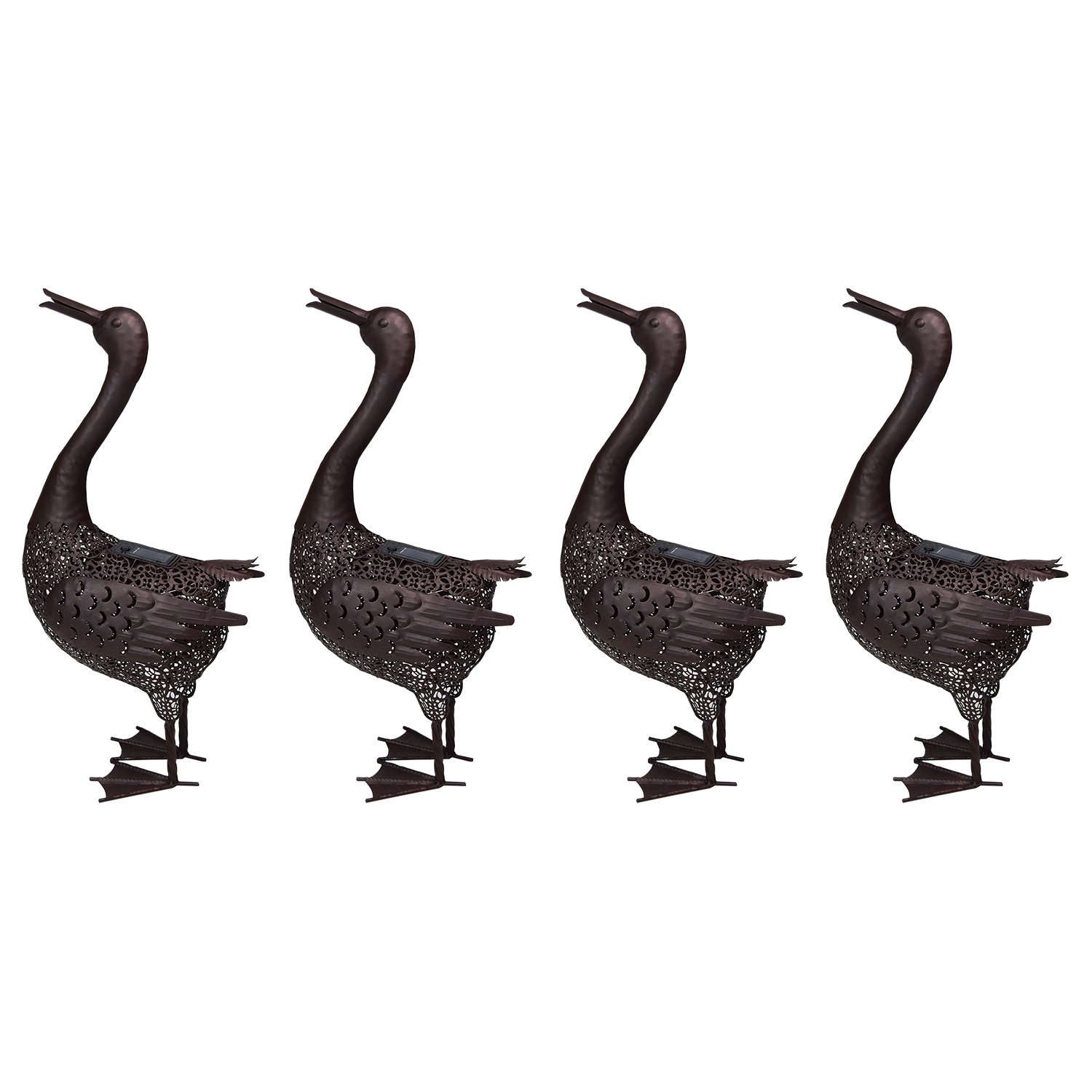 Oakland Living AZ650261-DUCK-4-HB Solar Powered Duck Garden Statue - Hammer Tone Bronze Outdoor Decor for Yard, Patio & Lawn - Weather Resistant Animal Light for Nighttime Illumination