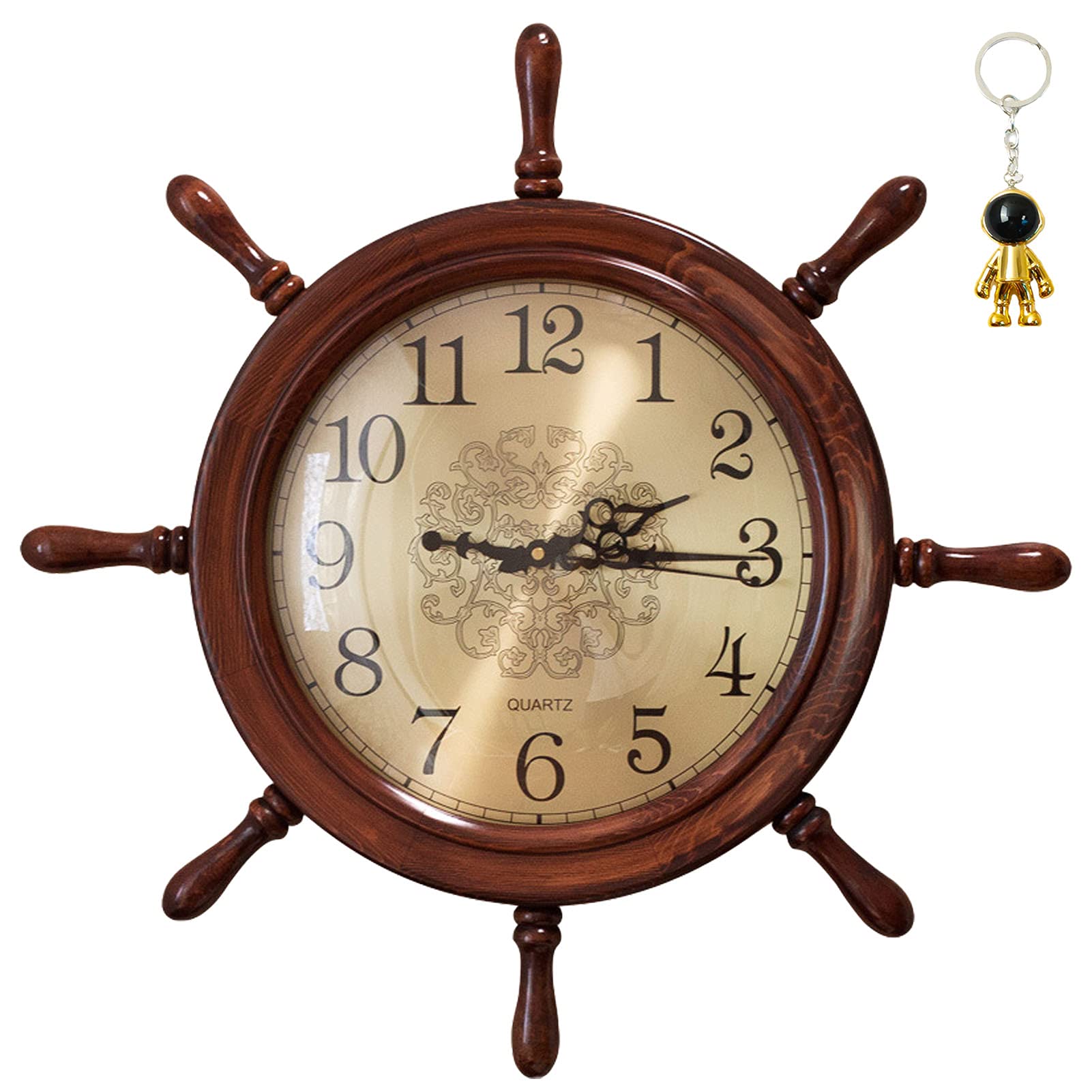 Rnuie Helmsman Wall Clock - Nautical Anchor Decor, Wooden Ship Wheel Clock for Coastal & Beach Theme - Perfect for Living Room, Bedroom, or Outdoor Wall Decoration