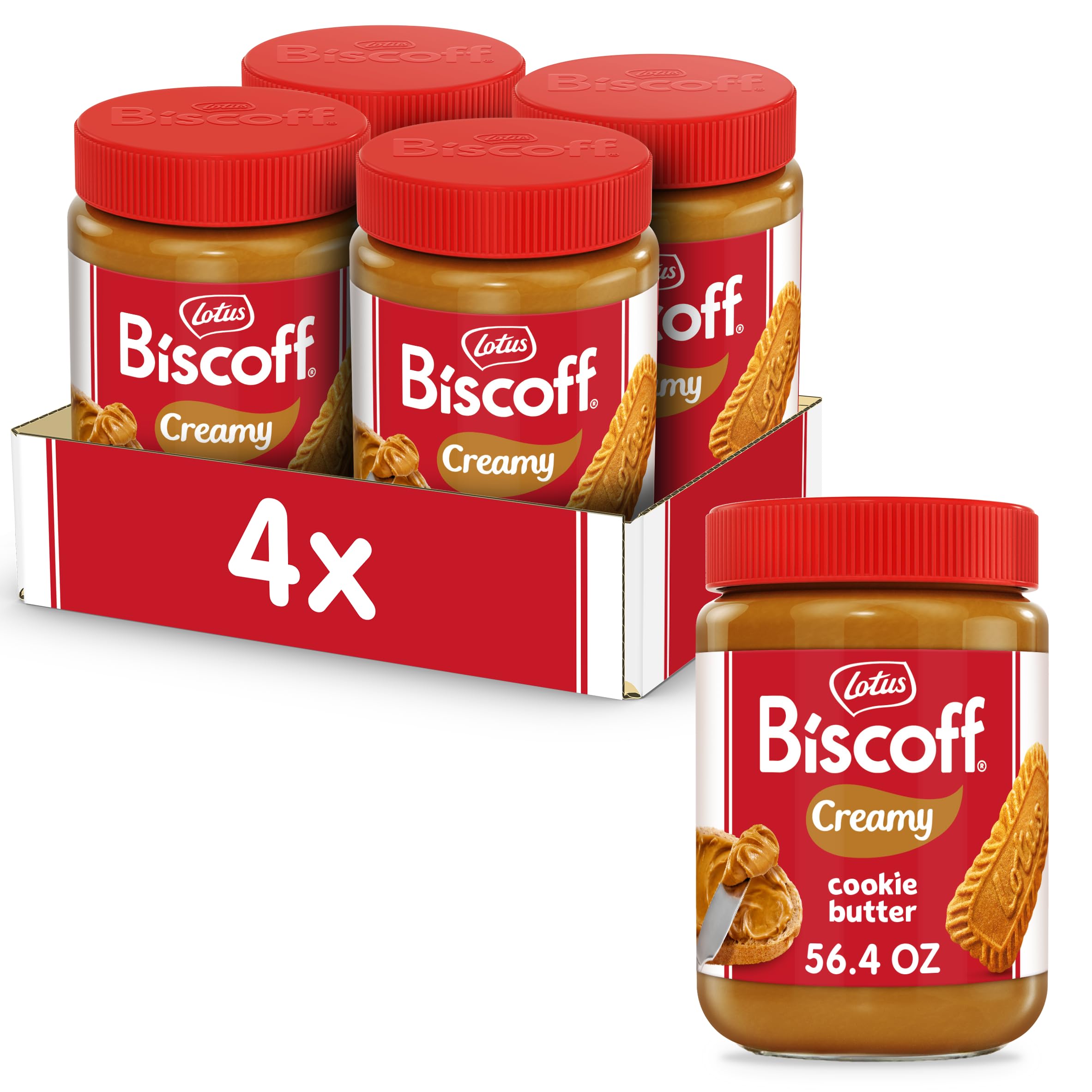 Lotus Biscoff Cookie Butter Spread - Creamy Non-GMO Vegan - 56.4oz (4-Pack) - Perfect for Toast, Pancakes & Dessert Toppings