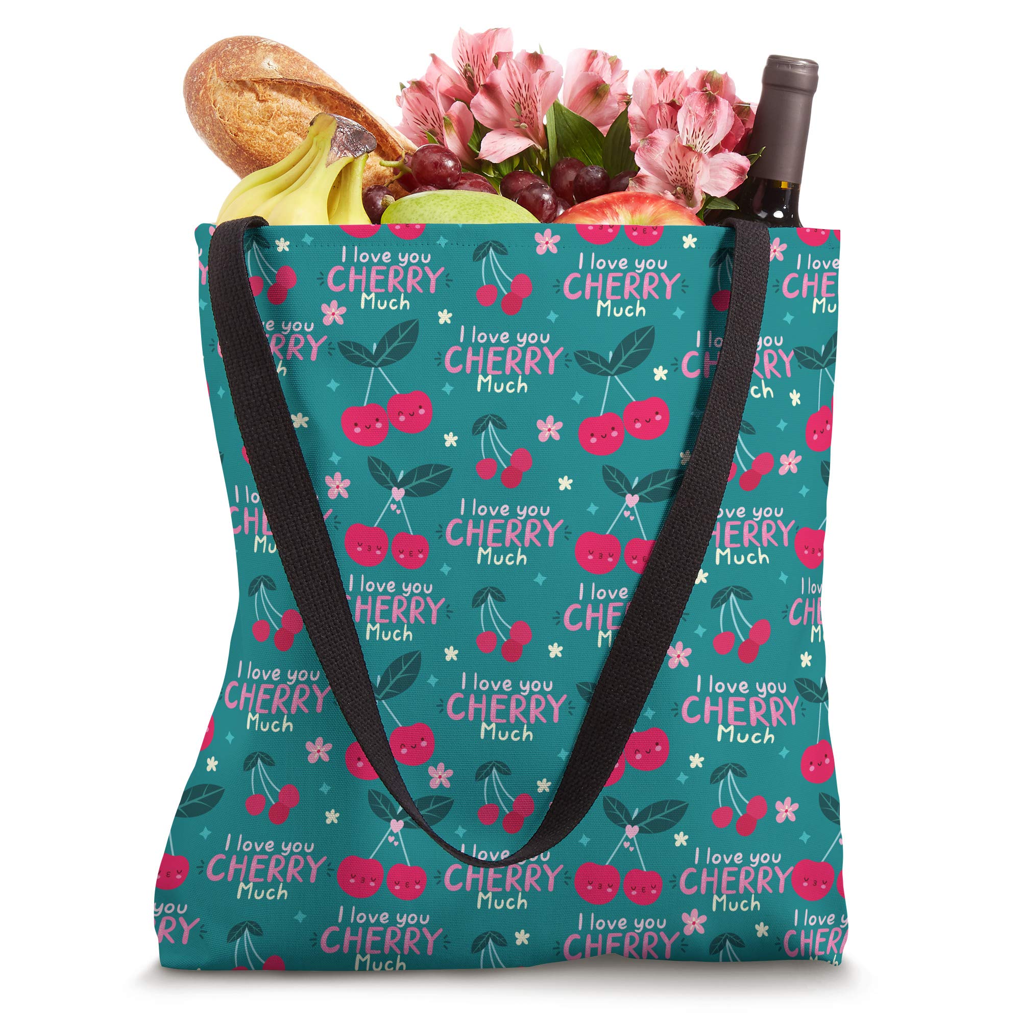 Cherry Print Tote Bag - Cute Fruit Themed Reusable Shopping Bag for Women | Perfect for Grocery Shopping, Beach Trips & Farmers Market
