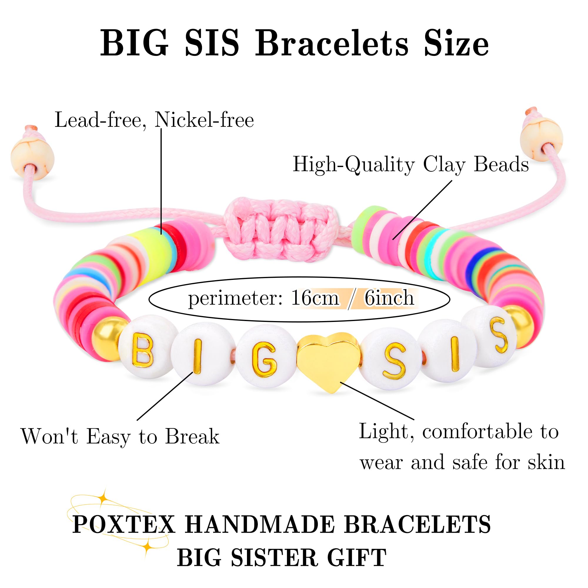 Big Sister Bracelet for Toddler, Daughter & Niece - Matching Sister Jewelry Gift Set for Girls & Teens - Perfect for Birth Announcements, Birthdays & Special Occasions