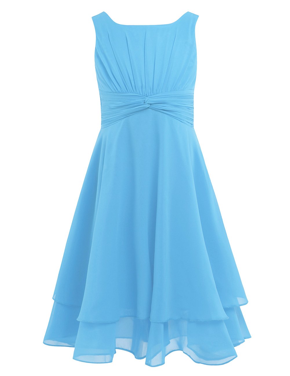 Girls Sleeveless Chiffon Flower Dress for Wedding Party Bridesmaid Prom - Elegant Pleated Layered Dress for Kids Special Occasions & Photo Shoots