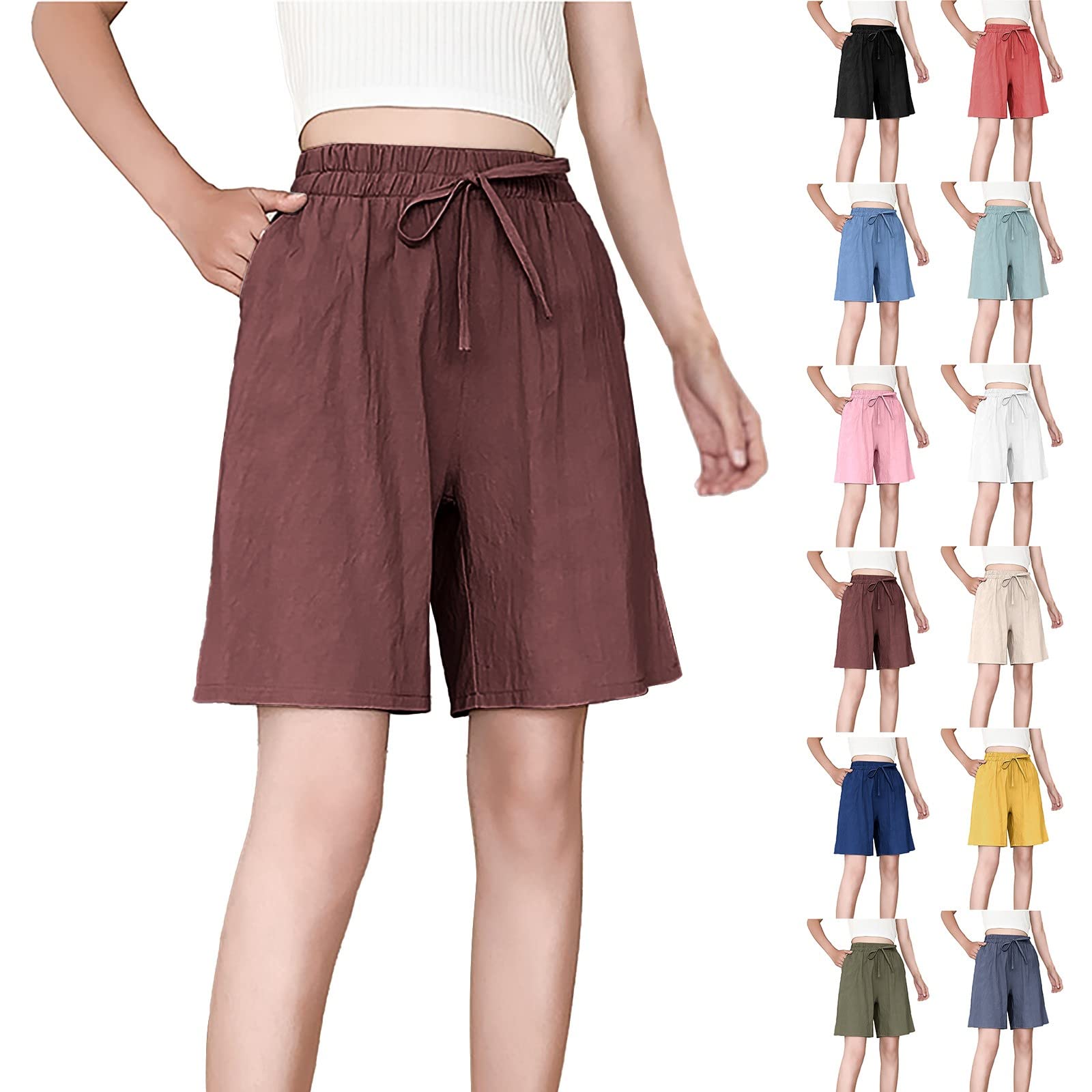 Rvidbe Plus Size Women's Summer Shorts - Elastic Waist Bermuda Casual Wide Leg Shorts with Pockets for Outdoor Activities and Travel