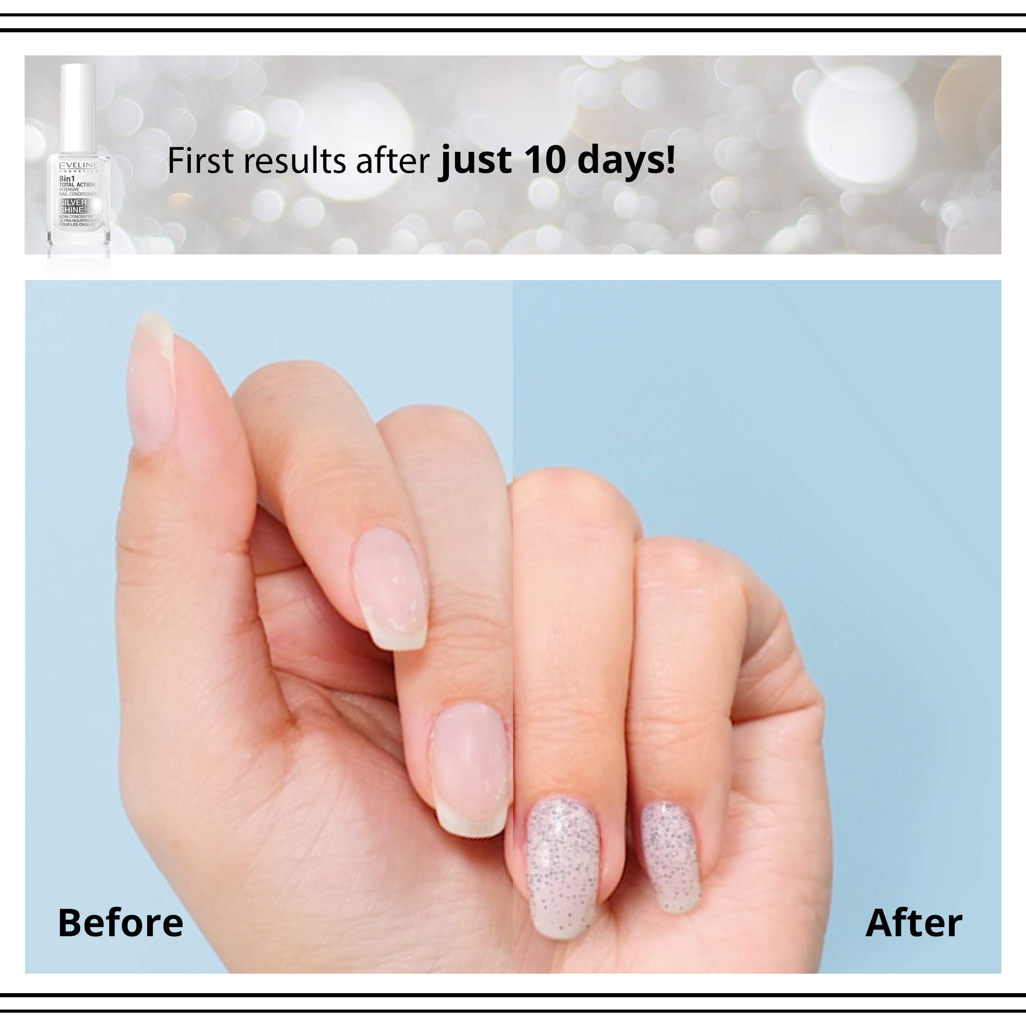 Eveline Cosmetics 8W1 Silver Nail Balm - 12ml Moisturizing & Strengthening Treatment for Dry, Brittle Nails - Perfect for Home Manicures & Nail Care Routine