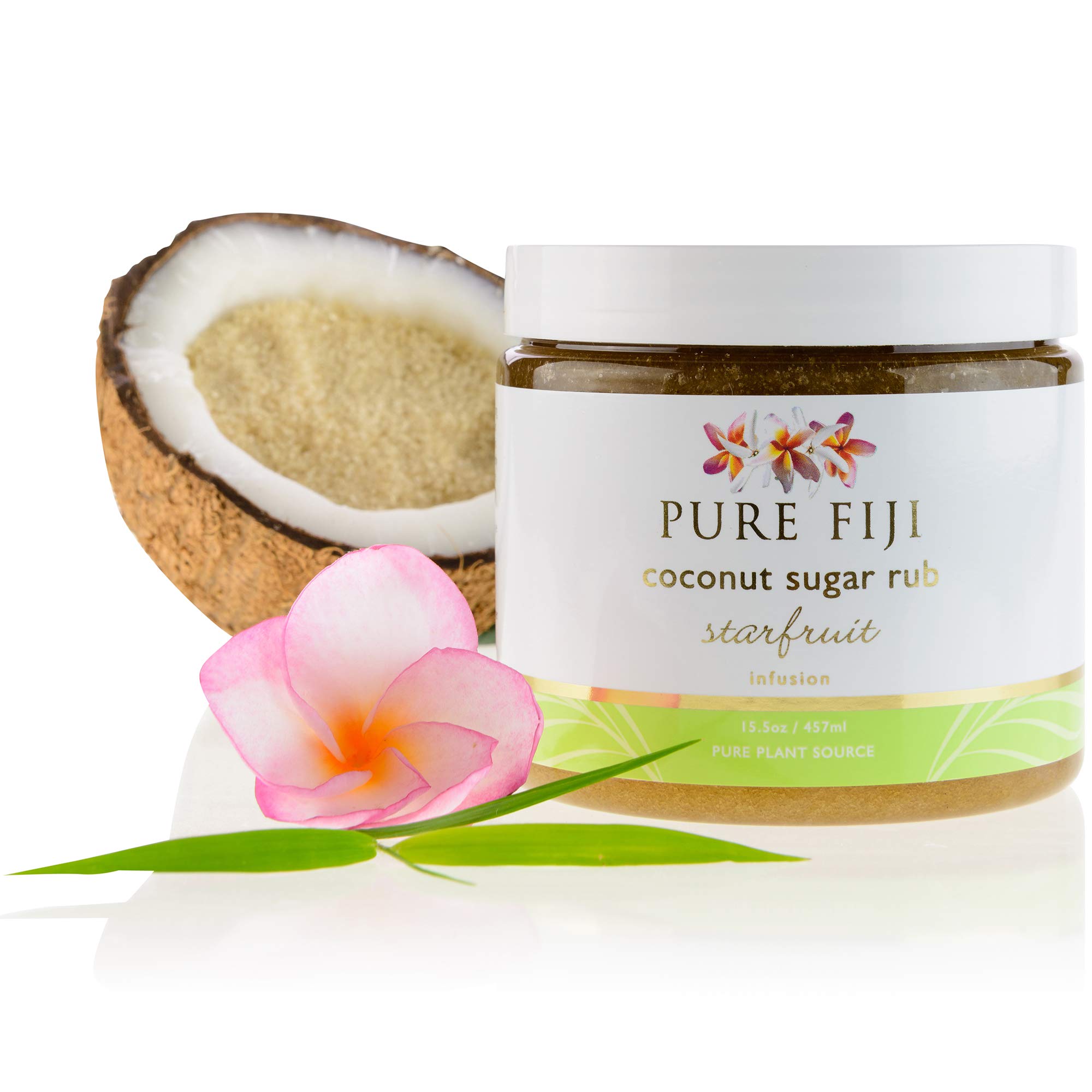 Pure Fiji Coconut Sugar Body Scrub - Natural Organic Exfoliator for Smooth & Soft Skin - Starfruit Scented Body Polish, 15.5 Oz - Perfect for Spa Day, Dry Skin Treatment & At-Home Self Care