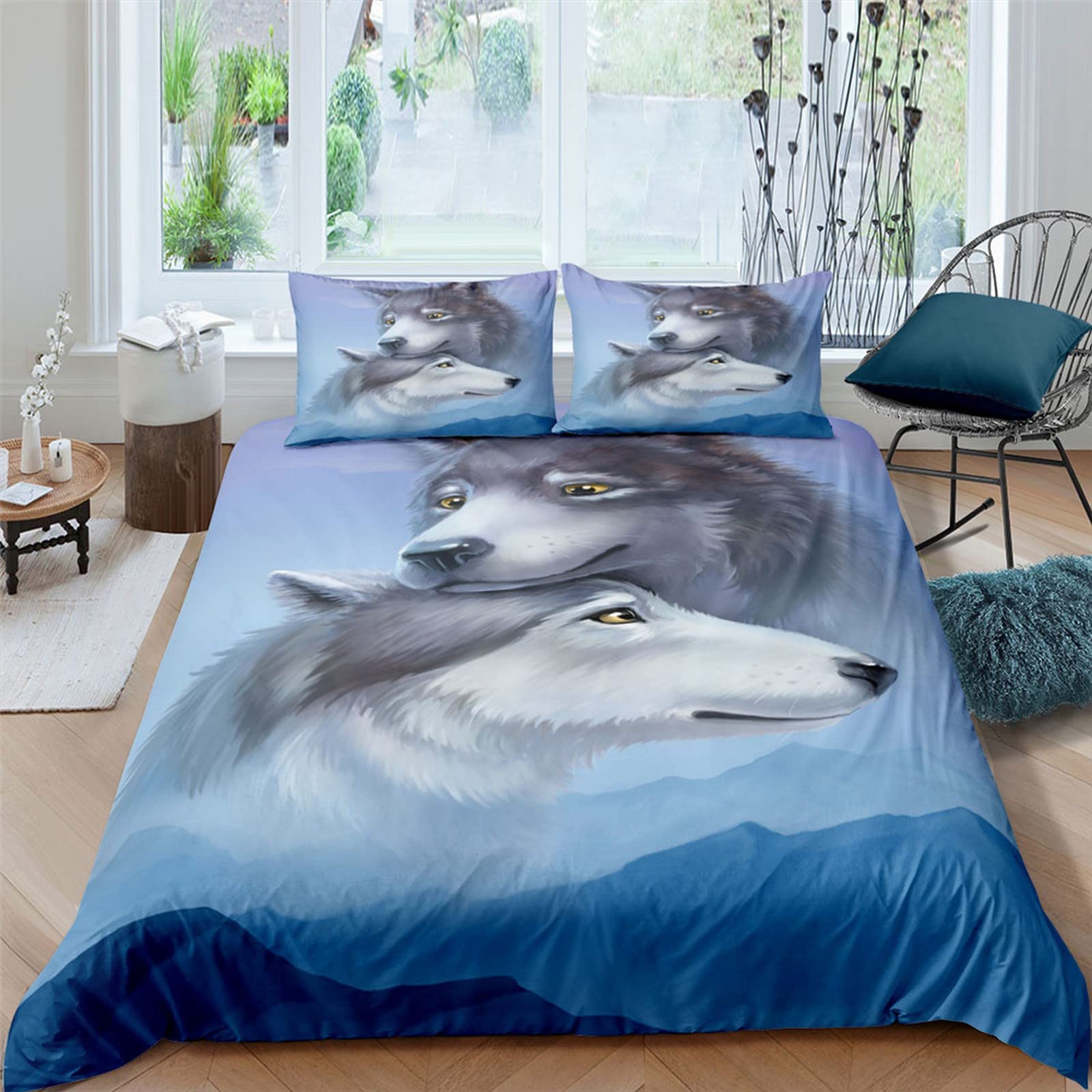 Custom 3D Printed Duvet Cover Set with Personalized Photo - Twin Size 68x90 Inches - Wolf Animal Design for Boys & Girls - Includes Comforter Cover + 2 Pillowcases - Perfect for Kids' Bedrooms, Dorm Decor & Unique Gift Ideas