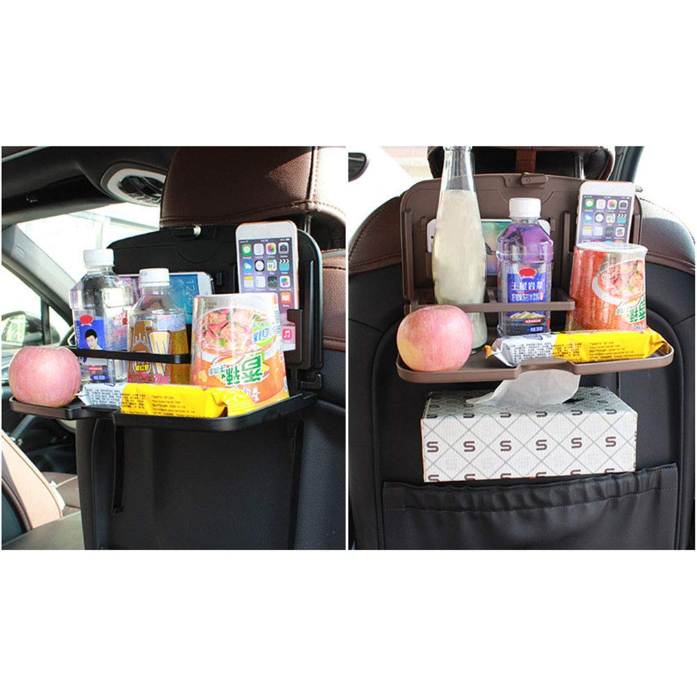Foldable Car Seat Organizer & Dining Table Tray - Portable Food Storage for Drinks, Snacks, Books | Black | Perfect for Road Trips, Kids Meals & Commuting