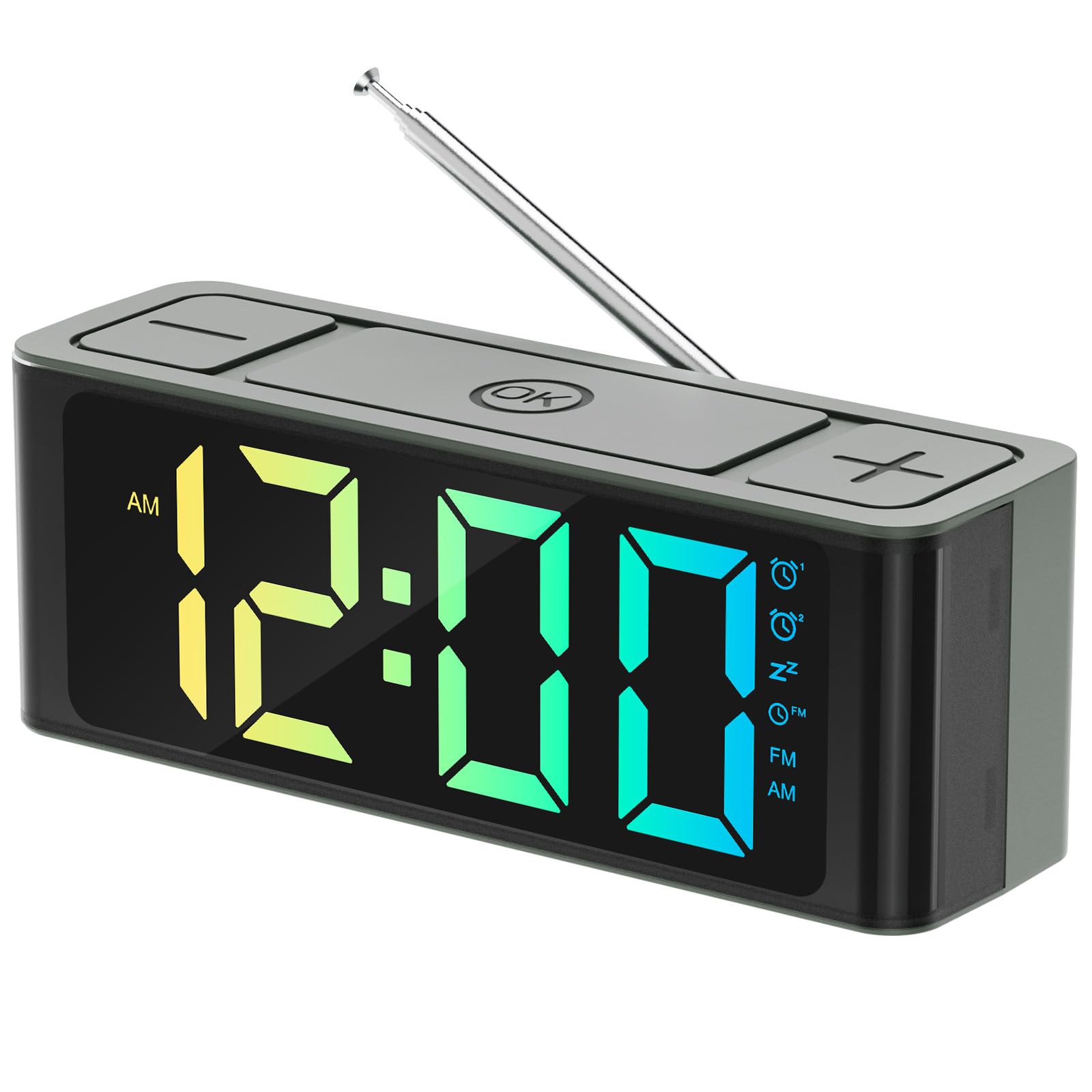 I·CODE Digital Alarm Clock with AM/FM Radio - Auto-On Timer, Dual Alarm, Snooze Function, Loud Alarm & Large RGB Display - Big Button Design for Easy Use - Perfect for Bedroom, Office, Dorm Room or Travel