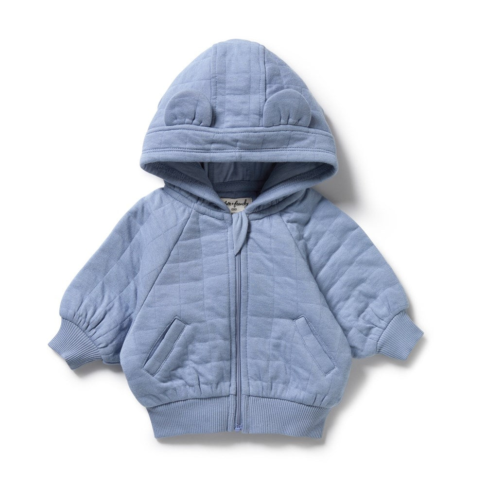 Sky Blue Organic Quilted Jacket for Women - Lightweight Eco-Friendly Winter Coat - Perfect for Outdoor Activities, Hiking & Casual Wear