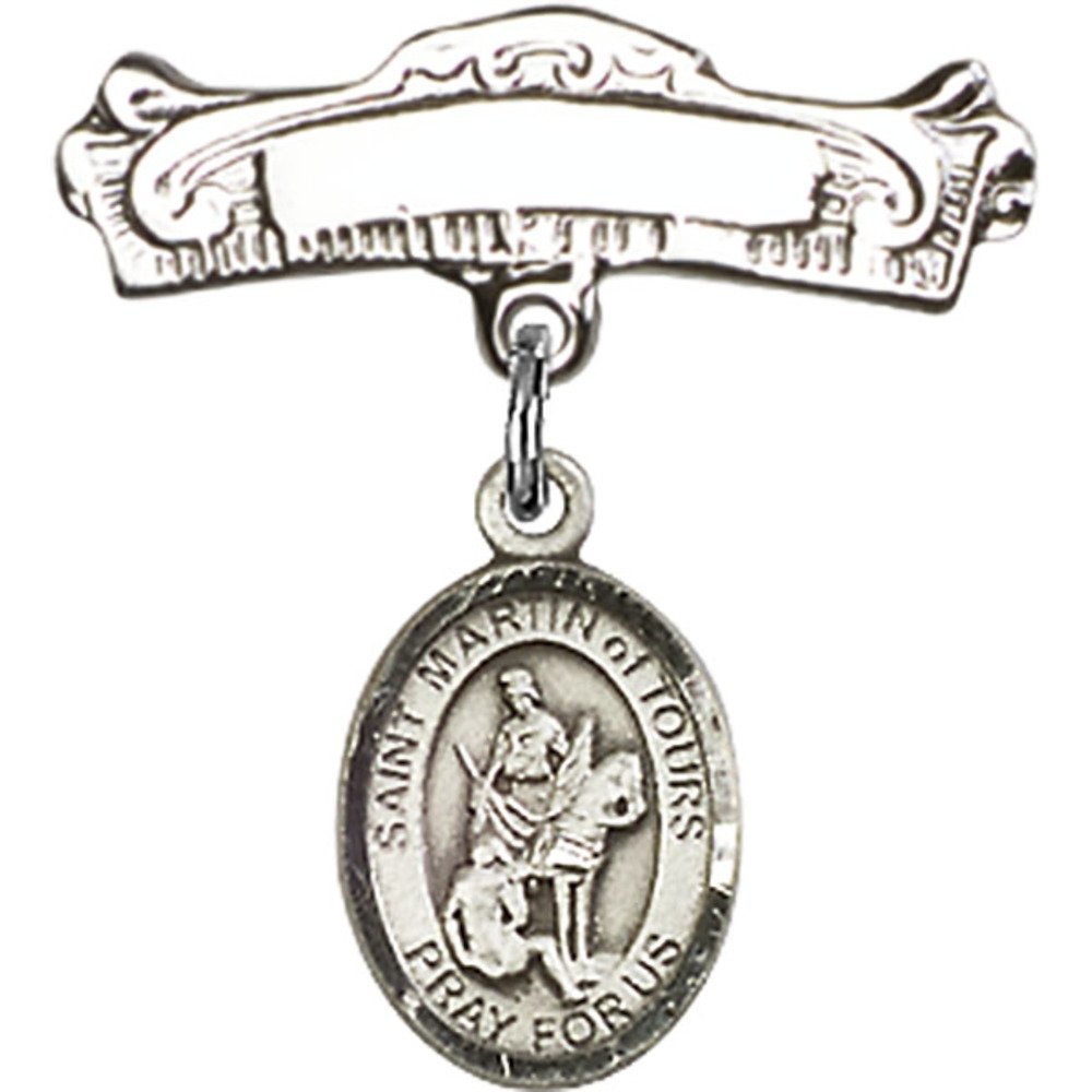 St. Martin of Tours Sterling Silver Baby Badge - 7/8 X 7/8 Inch Arched Polished Charm Pin for Christening, Baptism & First Communion Gifts
