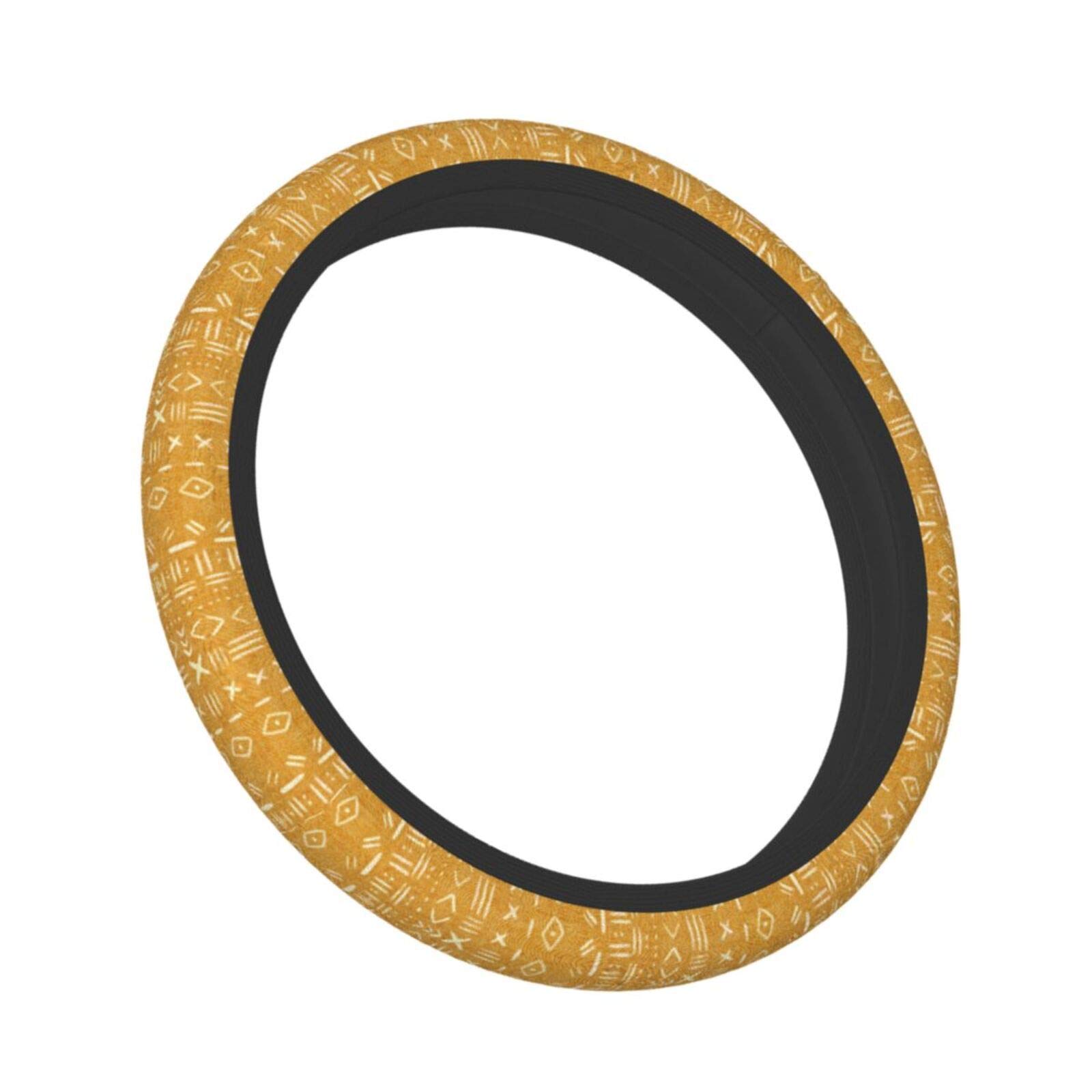 Universal 15 Inch Bohemian Tribal Car Steering Wheel Cover - Mustard Color for Women, Men & Girls | Non-Slip Grip & Stylish Protection for Daily Commute & Road Trips
