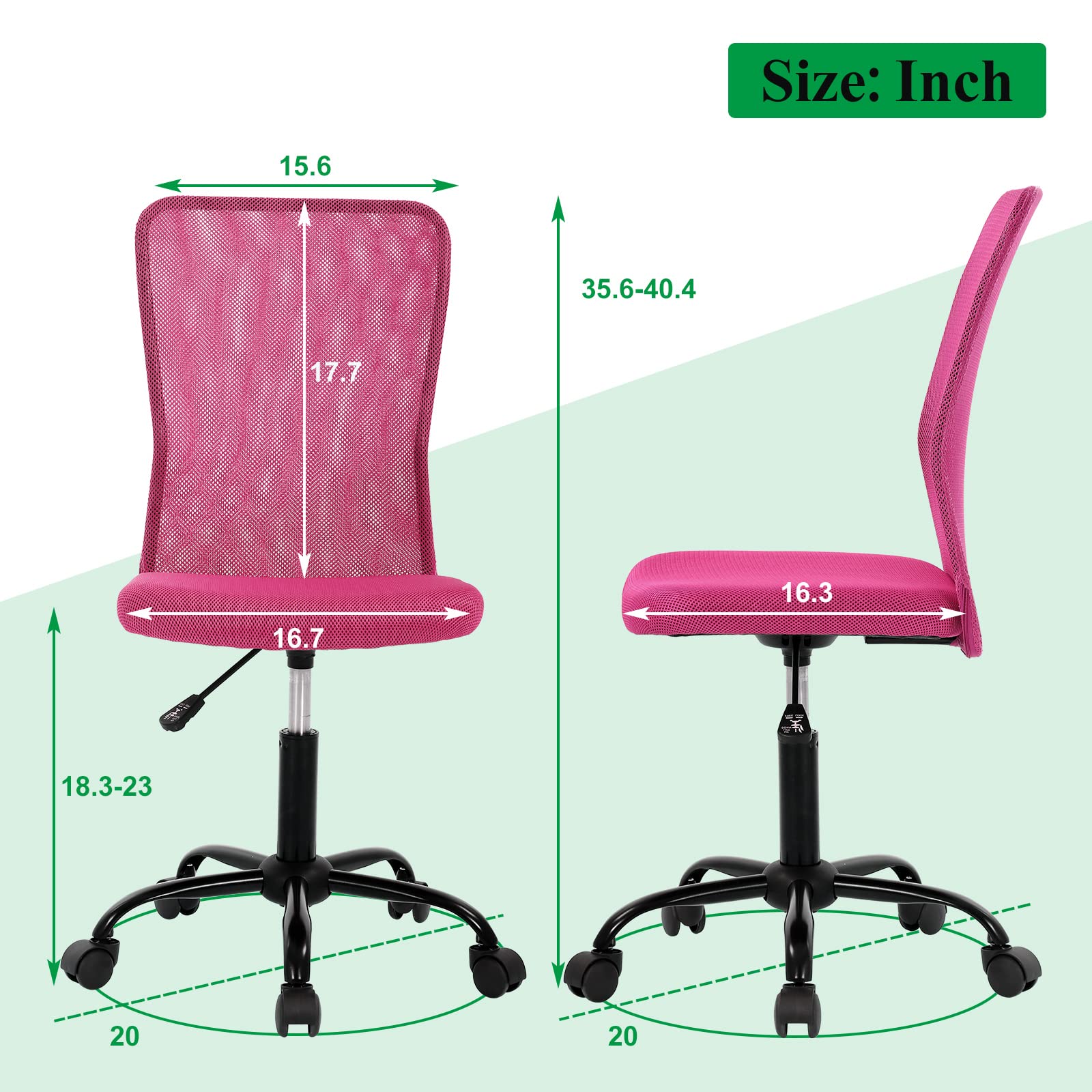 Ergonomic Mesh Office Chair - Modern Mid Back Rolling Swivel Computer Desk Chair with Breathable Back Support, Armless Task Chair for Home & Office Use - Perfect for Long Hours of Work, Gaming, or Studying (Pink)