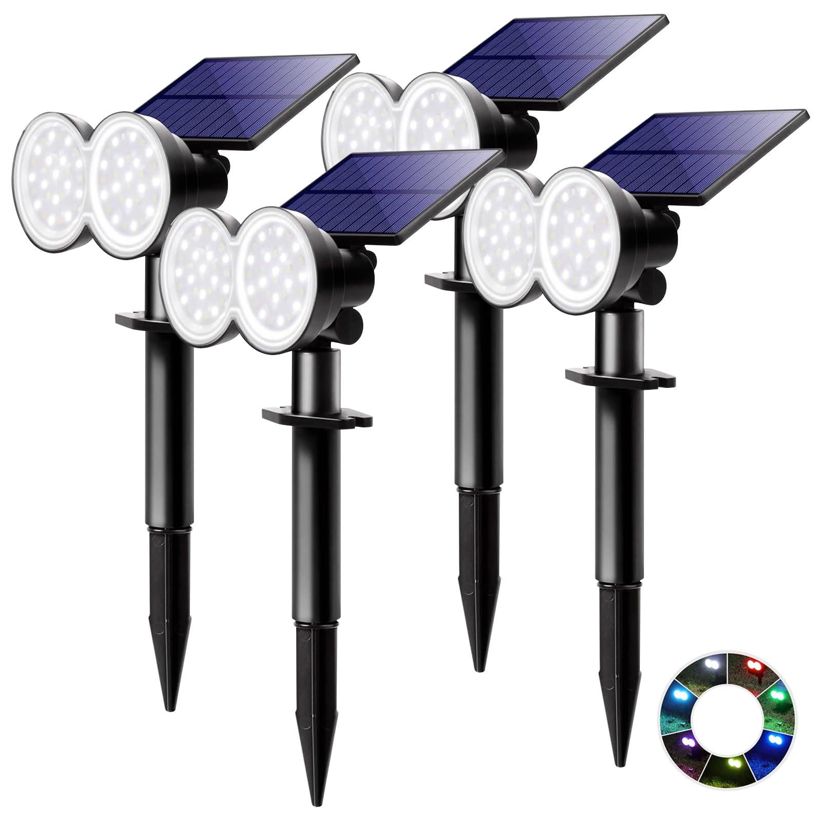 Kasonic Solar Spot Lights Outdoor - 4 Pack Color Changing Waterproof LED Landscape Spotlights with Dark Sensing Auto On/Off for Garden, Yard, Pathway & Walkway - Perfect for Patio, Deck, Driveway & Backyard Lighting