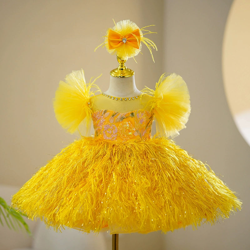 First Communion Dress for Baby Girls - Yellow Fluffy Princess Dress for Toddlers | Perfect for Church Ceremonies & Special Occasions