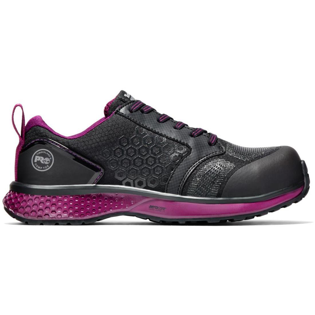 Reaxion Women's Composite Toe Work Shoes - Black & Purple Safety Boots for Construction, Warehouse & Industrial Work