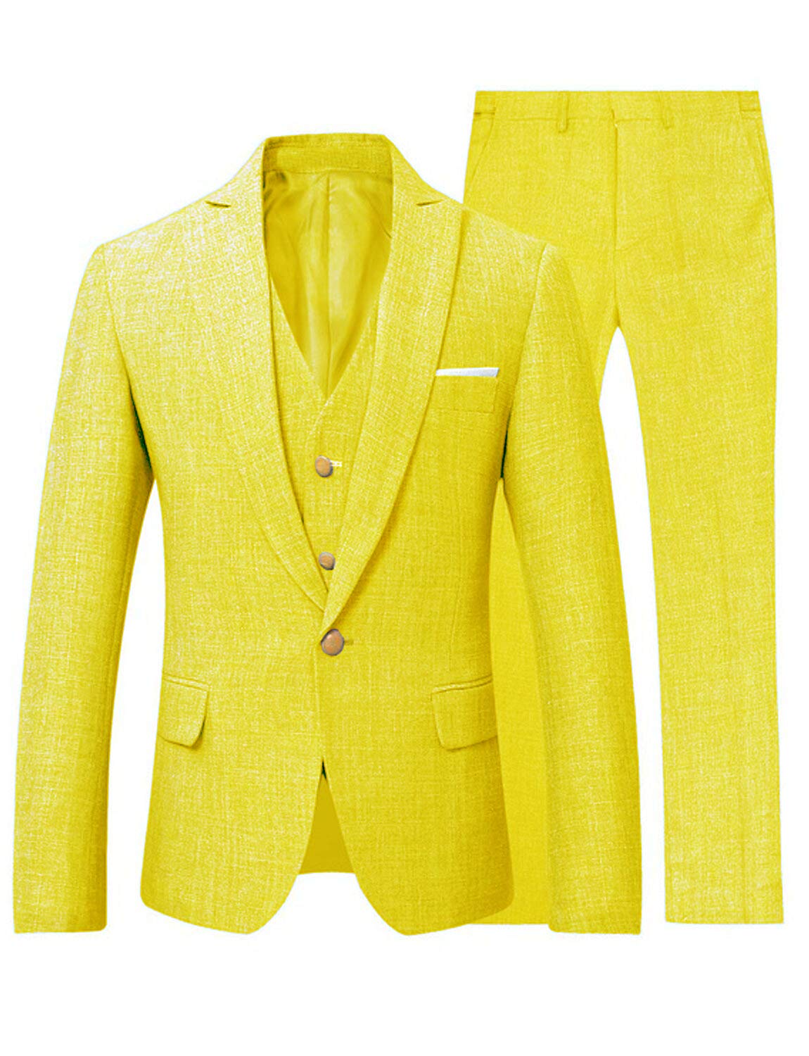 Frank Men's 3-Piece Linen Suit Set - Breathable Blazer Jacket, Tux Vest & Dress Pants for Weddings, Business & Summer Events | Lightweight & Stylish Formal Attire