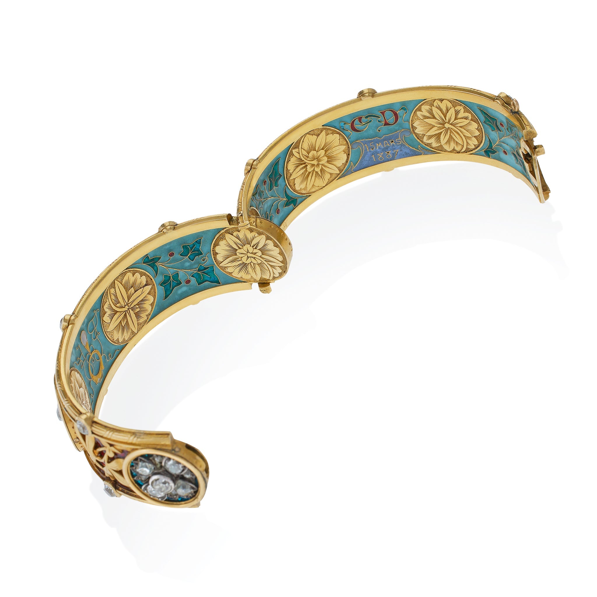 Bapst & Falize Paris Diamond & Enamel Bangle Bracelet - Vintage Luxury Jewelry for Women, Elegant Gift for Anniversary & Special Occasions