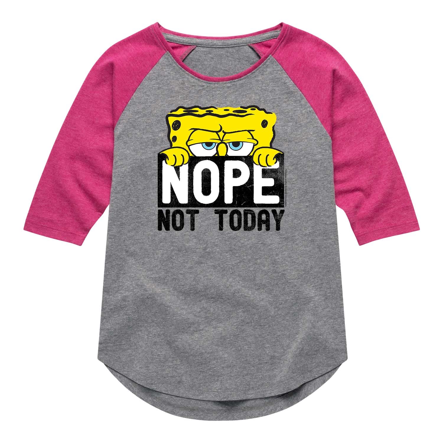 HYBRID APPAREL Spongebob Squarepants Not Today Girls Shirt Tail Raglan Tee - Cartoon Graphic T-Shirt for Kids & Teens - Perfect for Casual Wear, Birthday Gifts & School Outfits