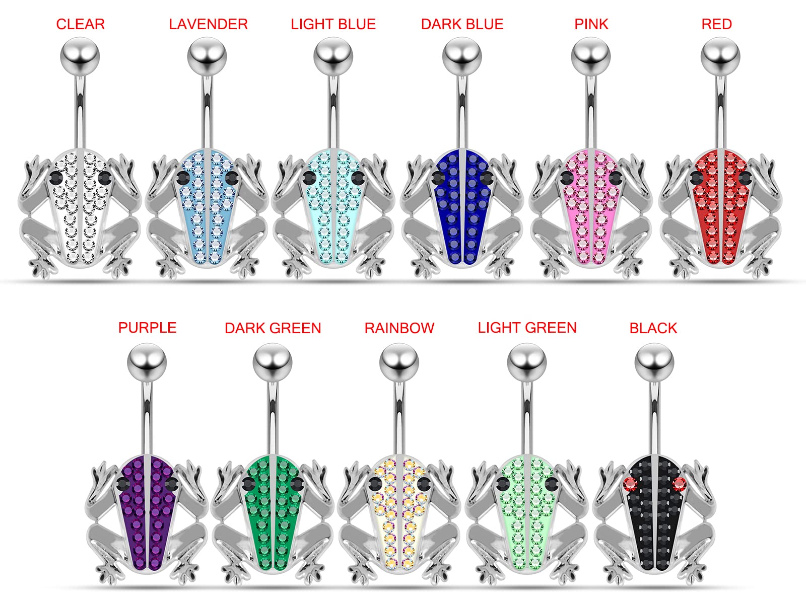 925 Sterling Silver Multi Crystal Gemstone Frog Body Jewelry - Stylish & Unique Piercing Accessory for Belly Rings, Earrings & Nose Rings