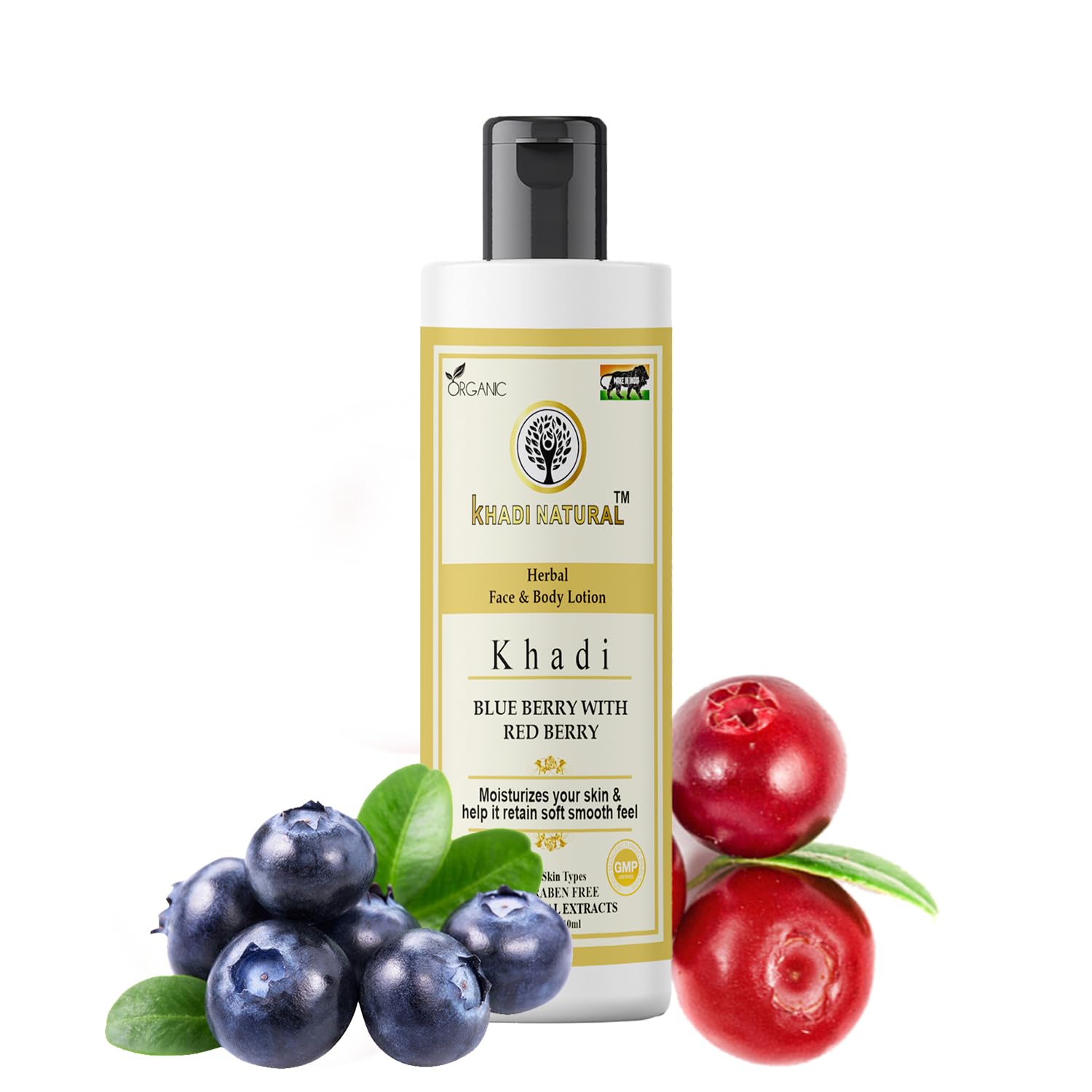 Khadi Natural Blueberry & Red Berry Face and Body Lotion 210ml - Hydrating Moisturizer for Soft, Glowing Skin | Organic Skincare for Dry & Sensitive Skin | Perfect for Daily Use & Nighttime Routine