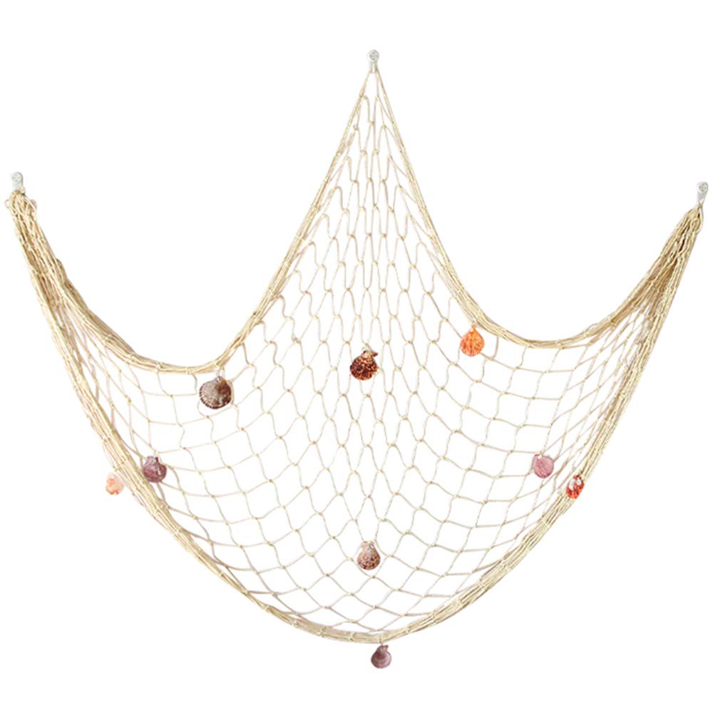 79 Inch Natural Fishing Net Decor with Shells - Beach Theme Wall Hanging for Home, Bedroom & Party Decorations | Perfect for Coastal Decor, Boho Room Accents & Nautical Themed Events