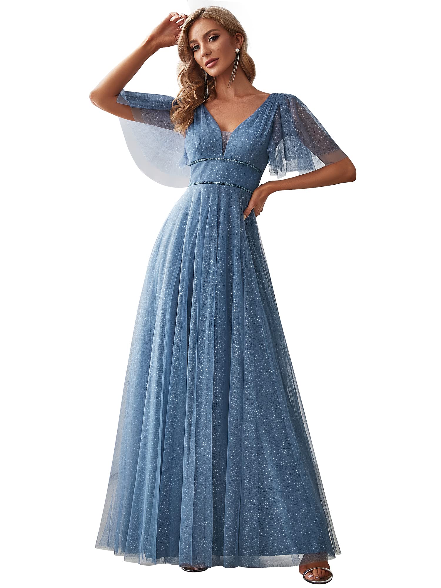 Ever-Pretty Women's Illusion Short Sleeve Tulle Bridesmaid Dress for Wedding Party 0278 - Elegant Summer Formal Gown for Bridal Shower, Bachelorette Party & Special Occasions