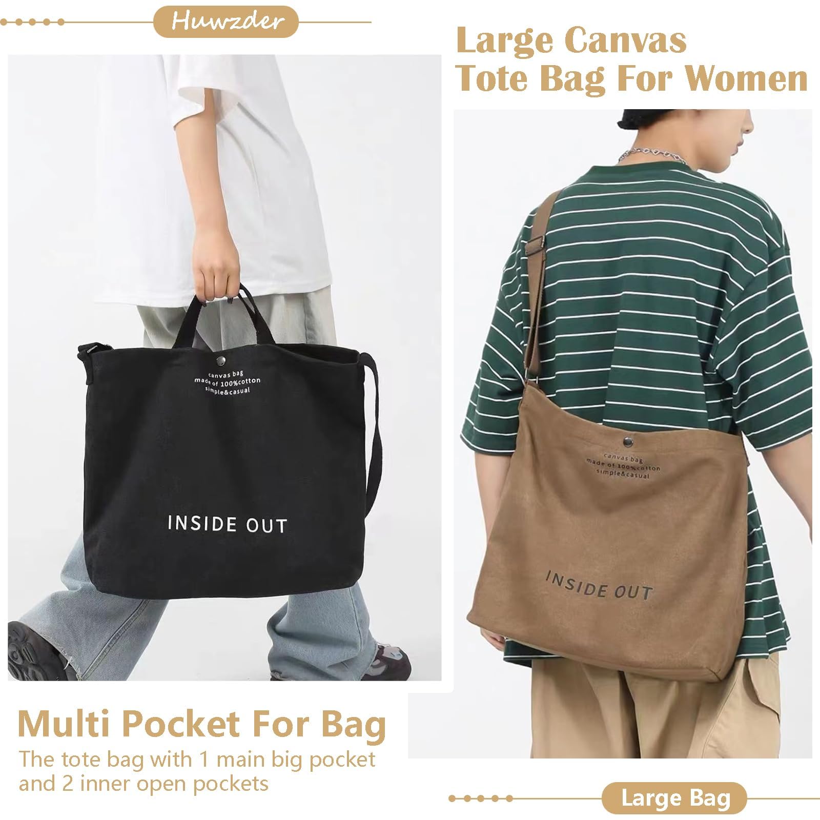 Stylish Large Canvas Tote Bag for Women - Durable Casual Shoulder Bag, Work Purse & Crossbody Handbag with Top Handle | Perfect for Office, Travel & Everyday Use