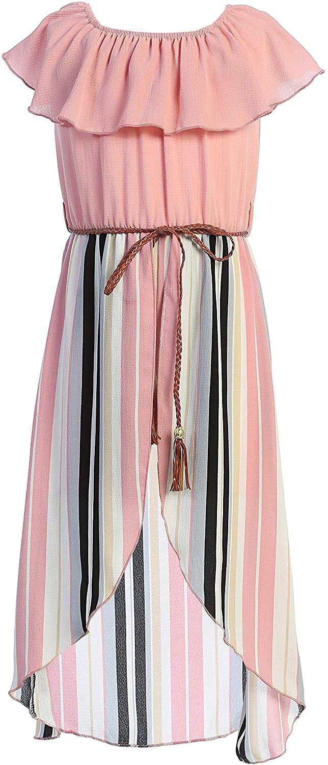 Girls Off Shoulder High Low Maxi Split Skirt Romper Casual Dress - Summer Birthday Jumpsuit for Kids Age 4-14 | Perfect for Beach Vacations, Birthday Parties & Outdoor Adventures