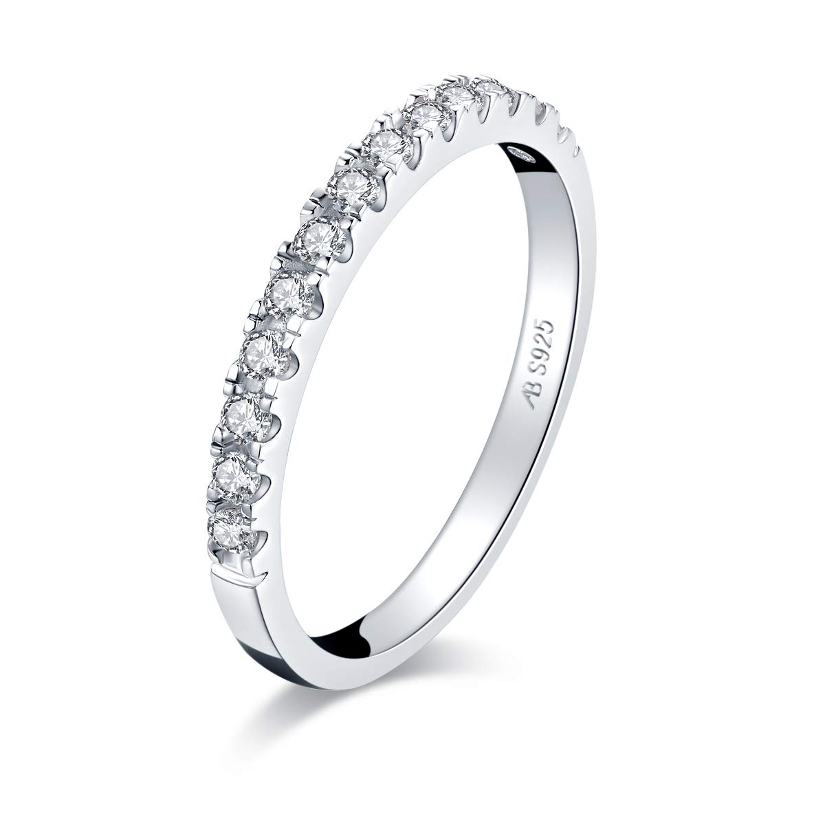 AINUOSHI Eternity Wedding Band - Platinum Plated Sterling Silver Ring with Round/Princess Cut Cubic Zirconia | Stackable Engagement Ring for Women | Jewelry Gift Box Included | Perfect for Anniversaries, Proposals & Special Occasions